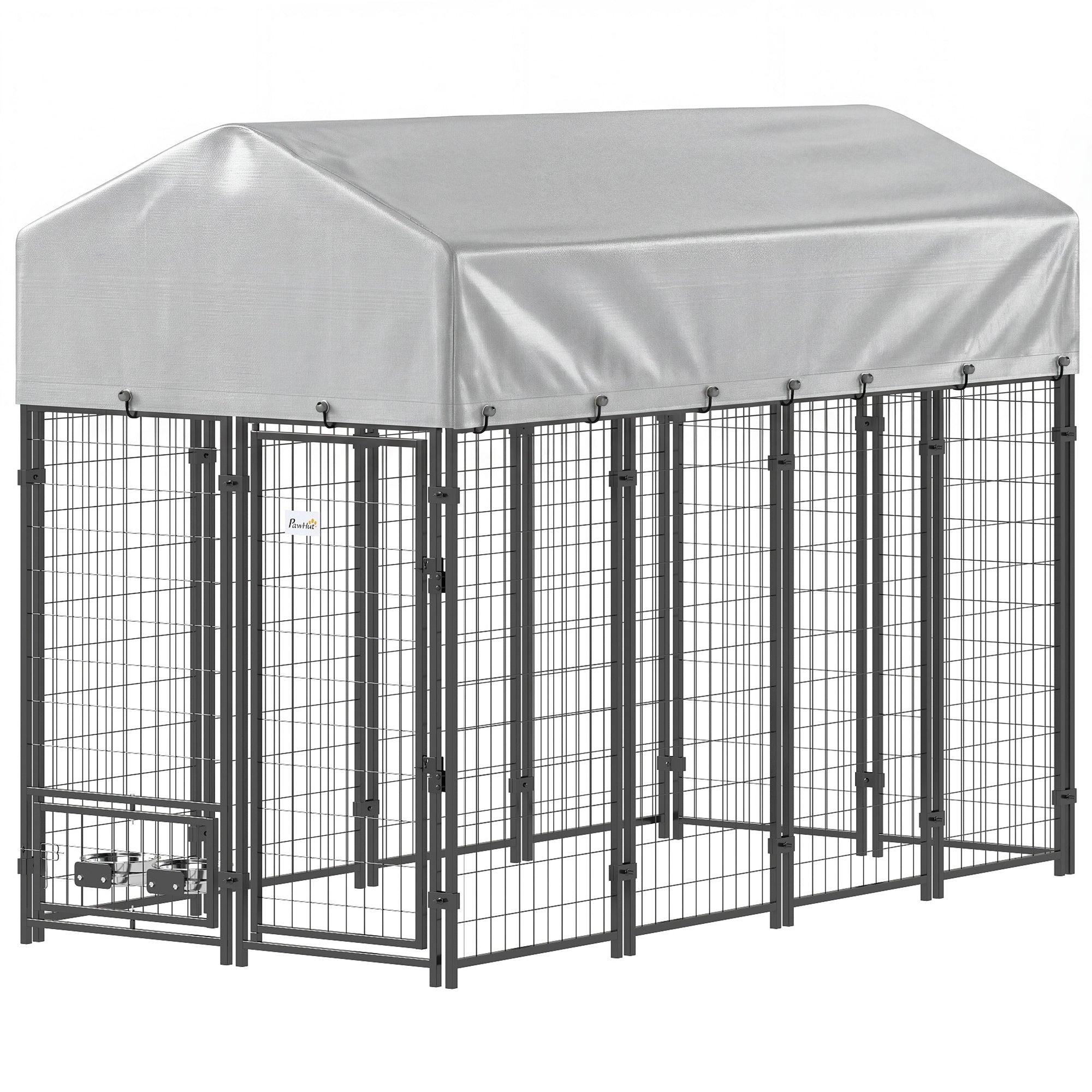 8' x 4' x 6' Outdoor Dog Kennel with Rotating Bowls - Silver-Dogs-DECOROLALA