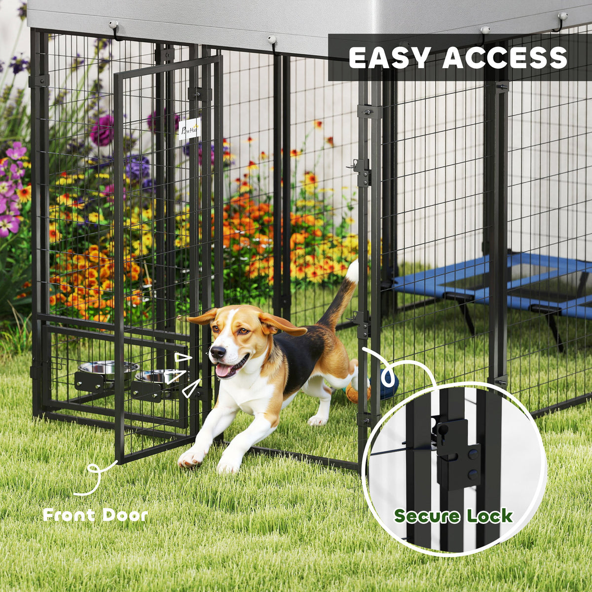 8' x 4' x 6' Outdoor Dog Kennel with Rotating Bowls - Silver-Dogs-DECOROLALA