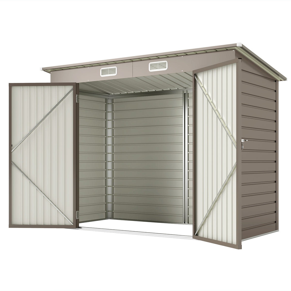 8 x 4FT Galvanized Metal Garden Storage Shed - Light Grey-Patio & Garden > Lawn & Garden > Sheds-DECOROLALA