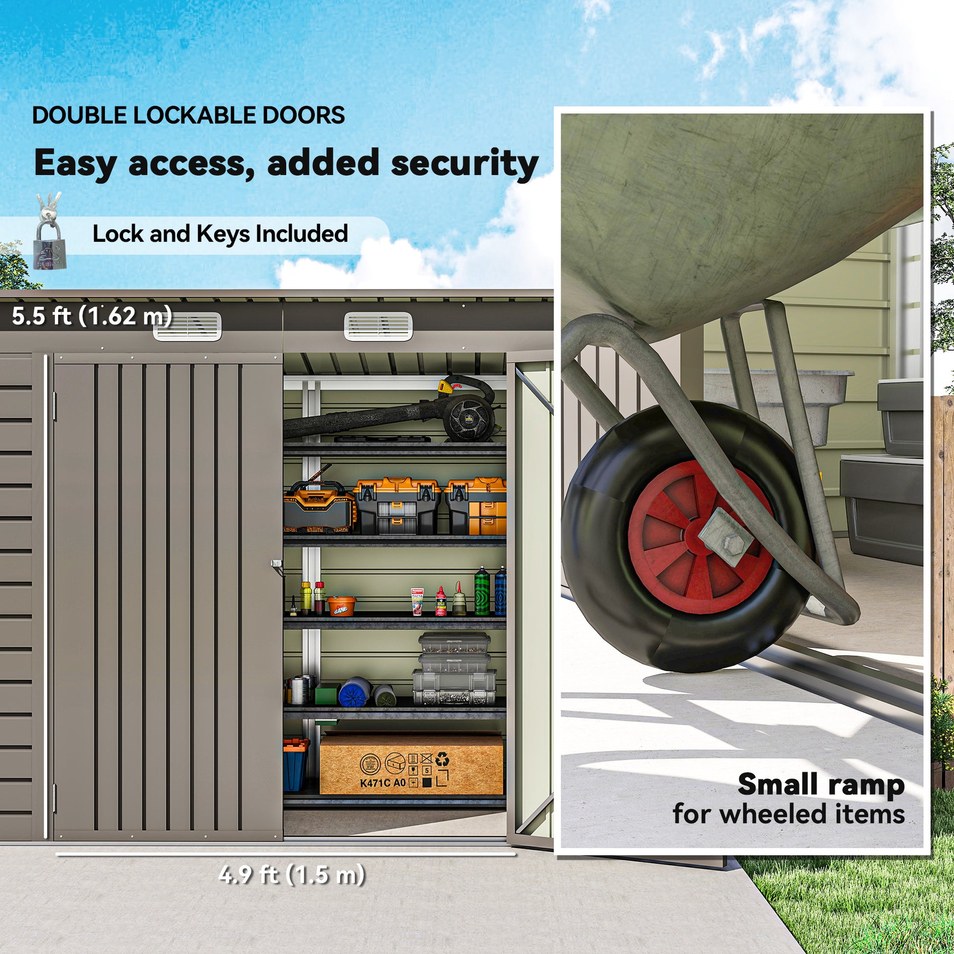 8 x 4FT Galvanized Metal Garden Storage Shed - Light Grey-Patio & Garden > Lawn & Garden > Sheds-DECOROLALA