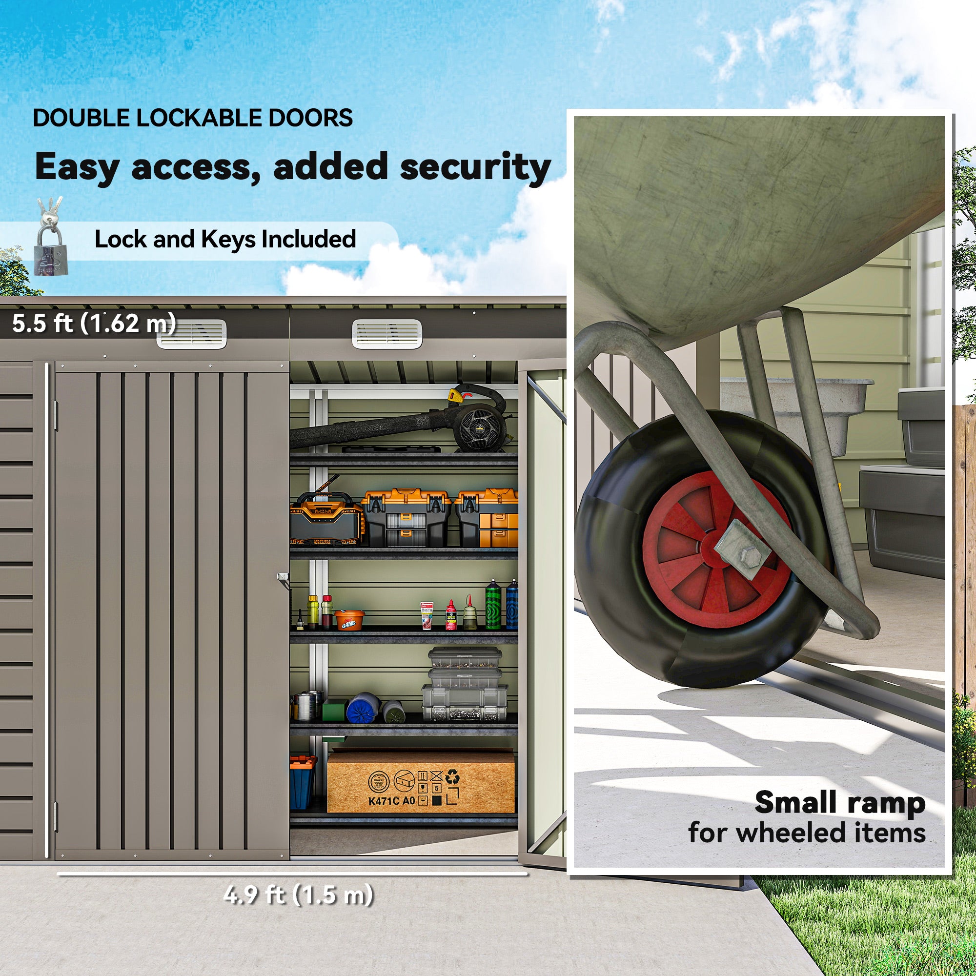 8 x 4FT Galvanized Metal Garden Storage Shed - Light Grey-Patio & Garden > Lawn & Garden > Sheds-DECOROLALA