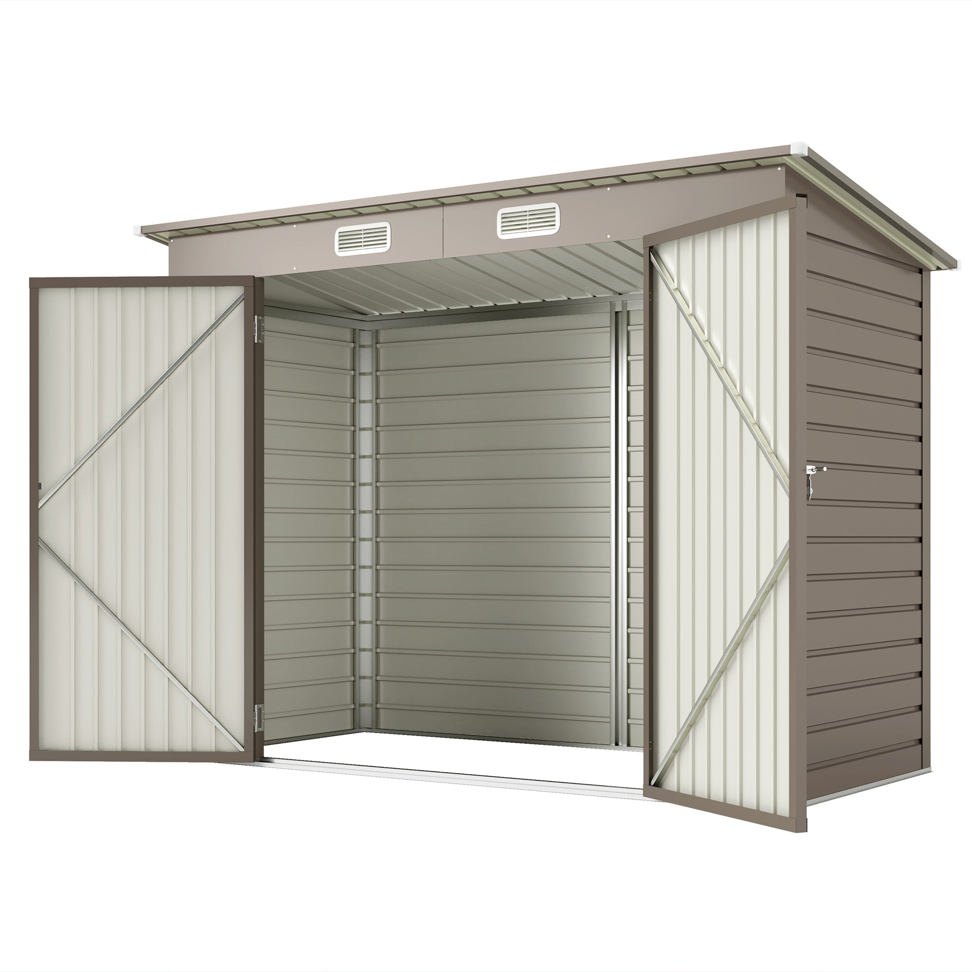 8 x 4FT Galvanized Metal Garden Storage Shed - Light Grey-Patio & Garden > Lawn & Garden > Sheds-DECOROLALA