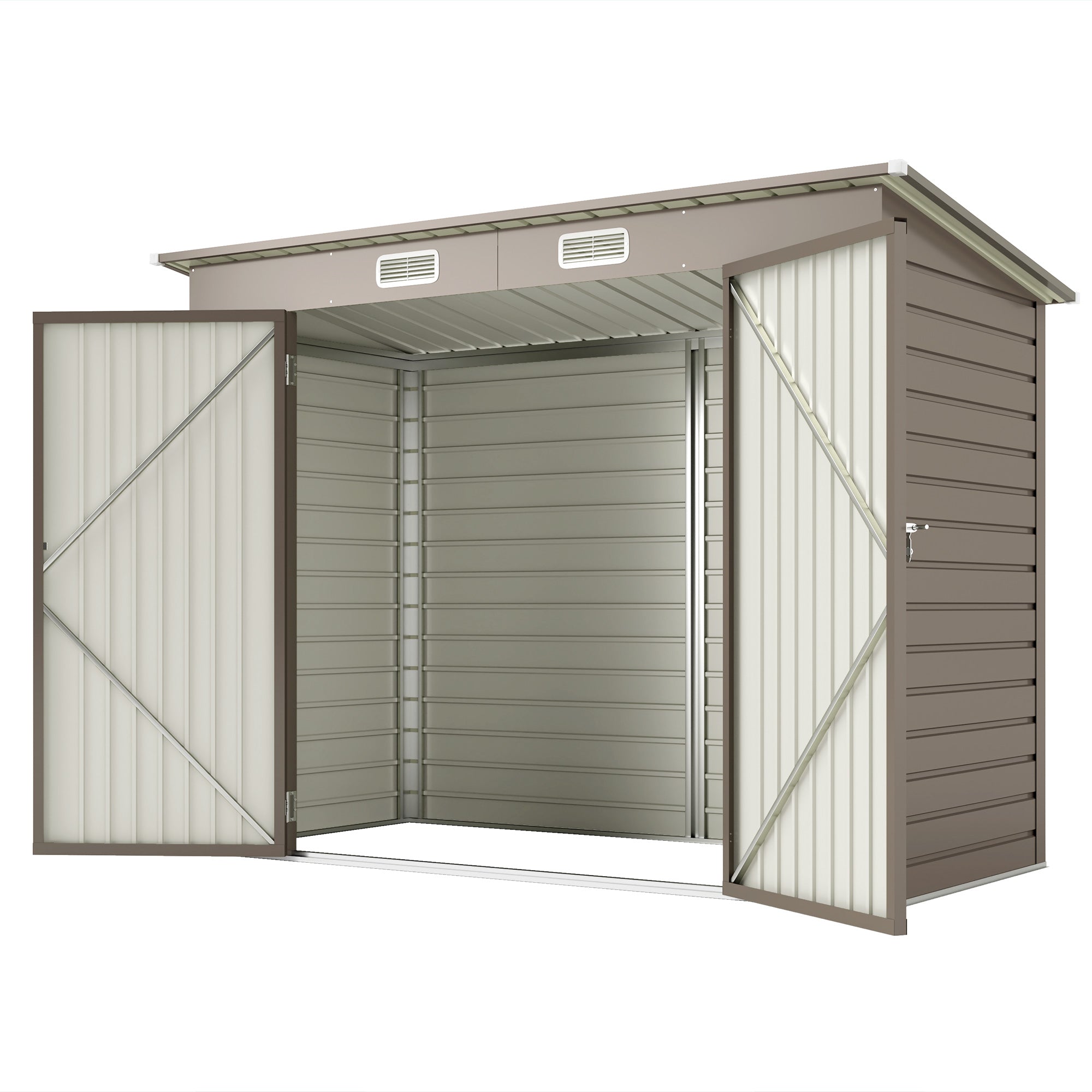 8 x 4FT Galvanized Metal Garden Storage Shed - Light Grey-Patio & Garden > Lawn & Garden > Sheds-DECOROLALA