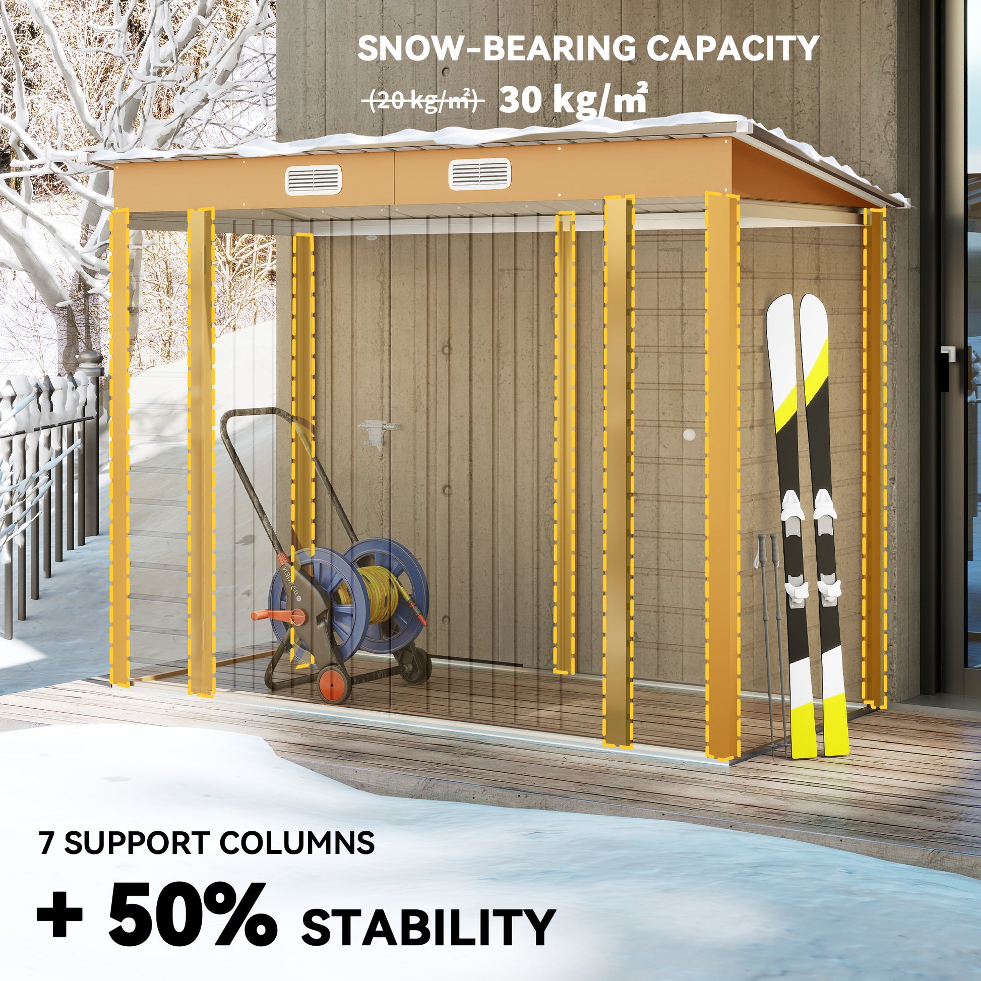8 x 4FT Galvanized Metal Garden Storage Shed - Yellow-Patio & Garden > Lawn & Garden > Sheds-DECOROLALA