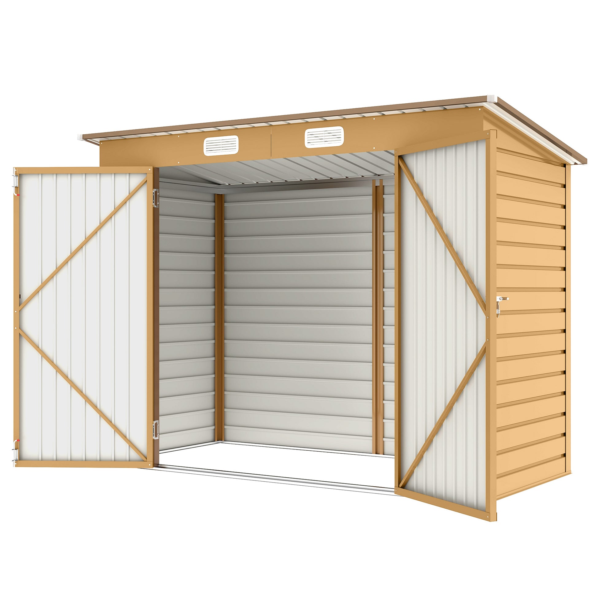 8 x 4FT Galvanized Metal Garden Storage Shed - Yellow-Patio & Garden > Lawn & Garden > Sheds-DECOROLALA