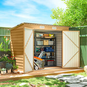 8 x 4FT Galvanized Metal Garden Storage Shed - Yellow-Storage Sheds-DECOROLALA
