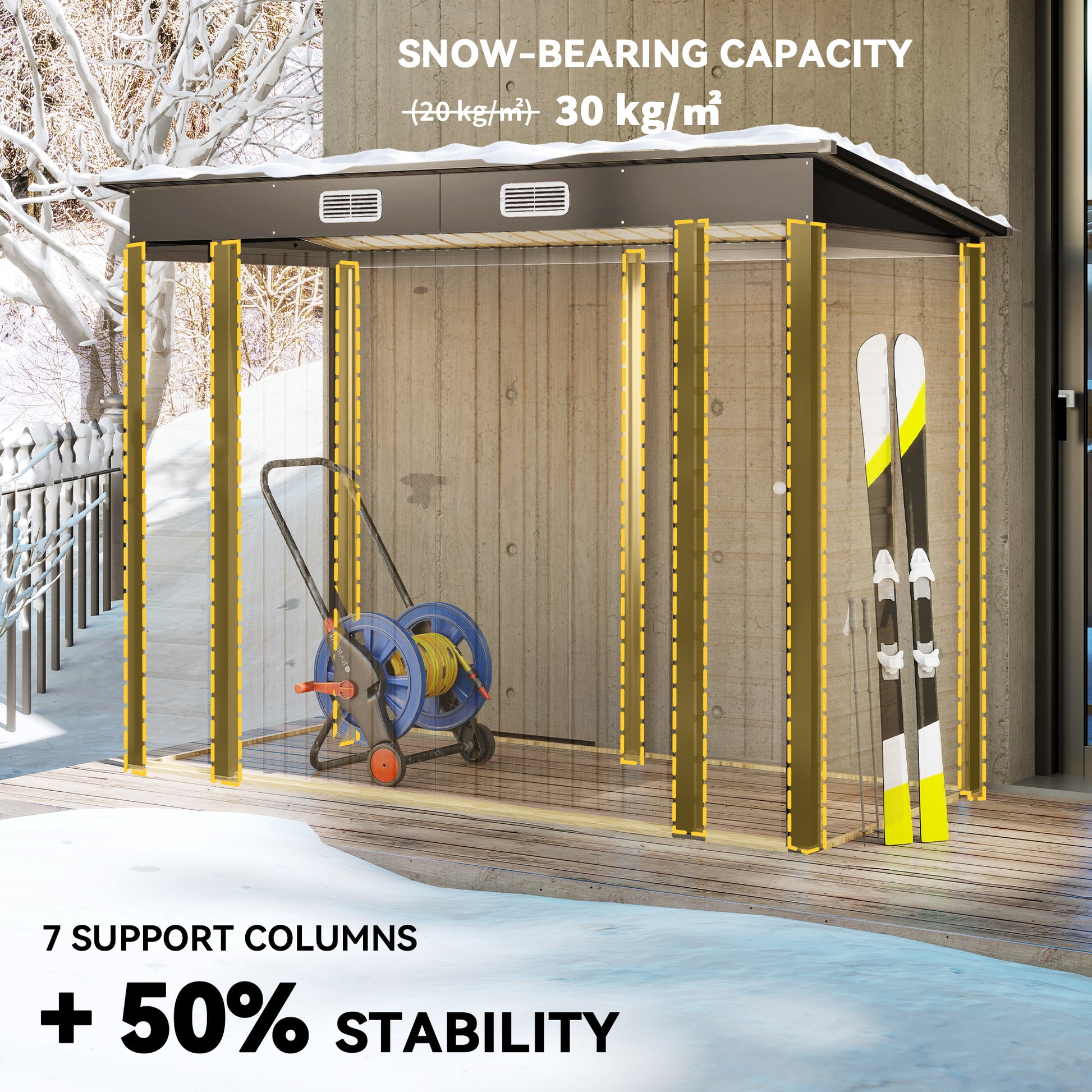 8 x 4FT Galvanized Steel Garden Storage Shed - Oak-Patio & Garden > Lawn & Garden > Sheds-DECOROLALA