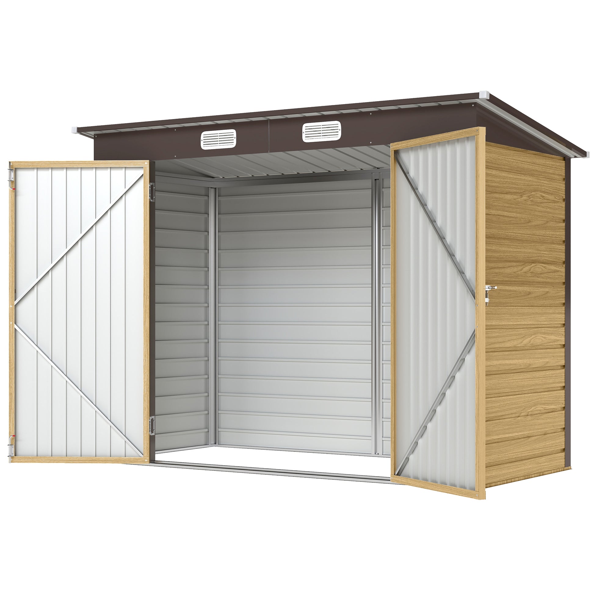 8 x 4FT Galvanized Steel Garden Storage Shed - Oak-Patio & Garden > Lawn & Garden > Sheds-DECOROLALA