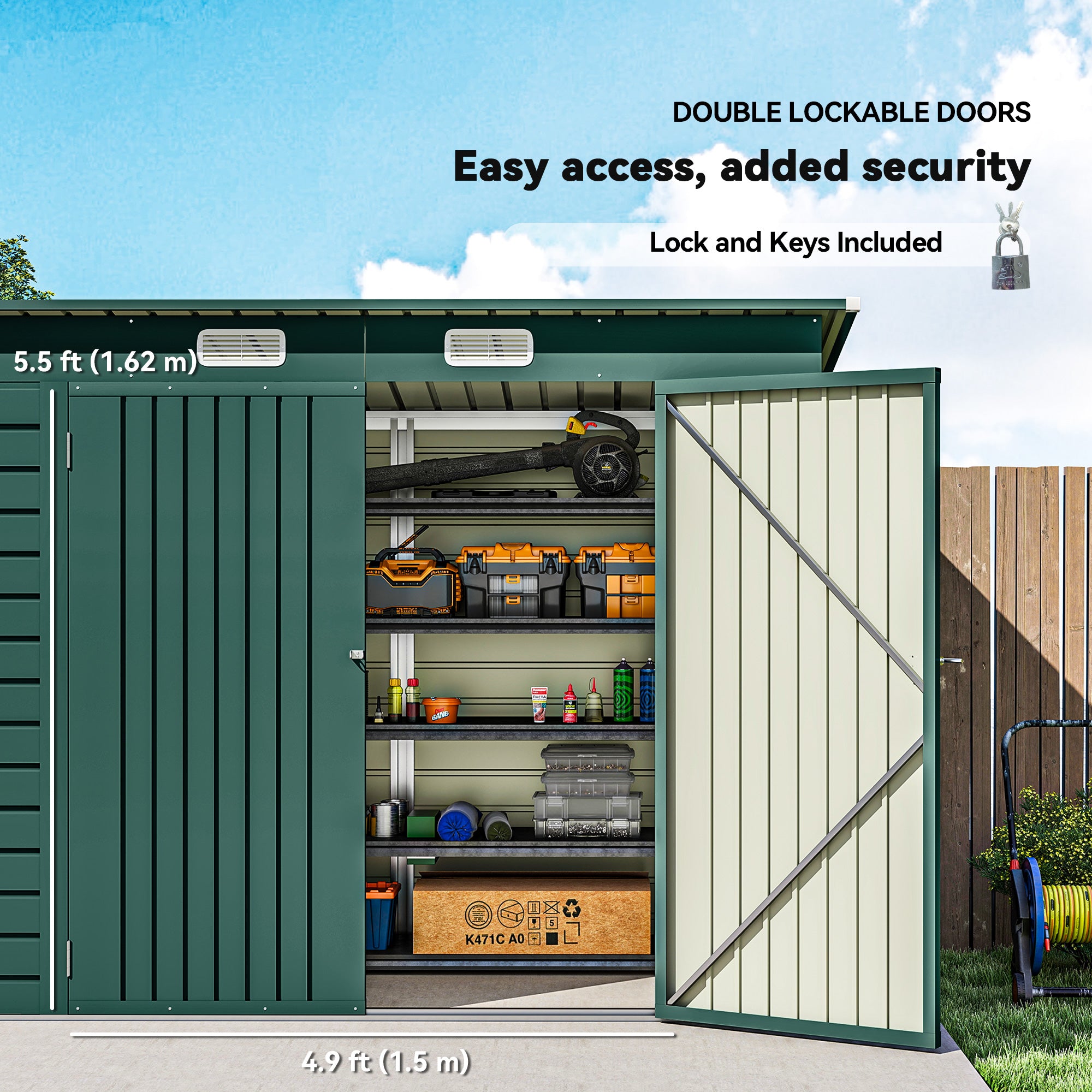 8 x 4ft Galvanized Garden Storage Shed - Green Metal Outdoor-Patio & Garden > Lawn & Garden > Sheds-DECOROLALA