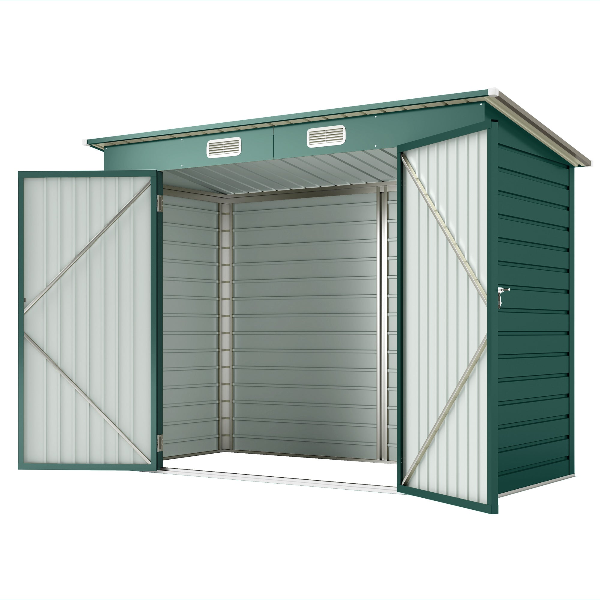 8 x 4ft Galvanized Garden Storage Shed - Green Metal Outdoor-Patio & Garden > Lawn & Garden > Sheds-DECOROLALA