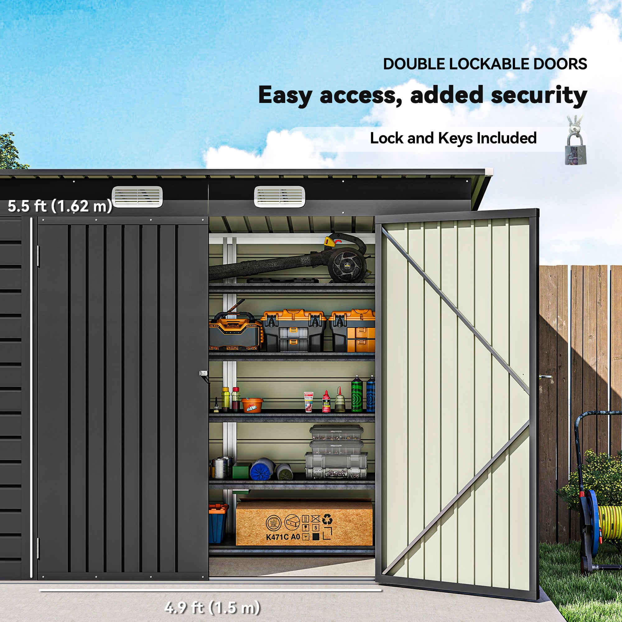 8 x 4ft Galvanized Steel Garden Storage Shed - Grey-Patio & Garden > Lawn & Garden > Sheds-DECOROLALA
