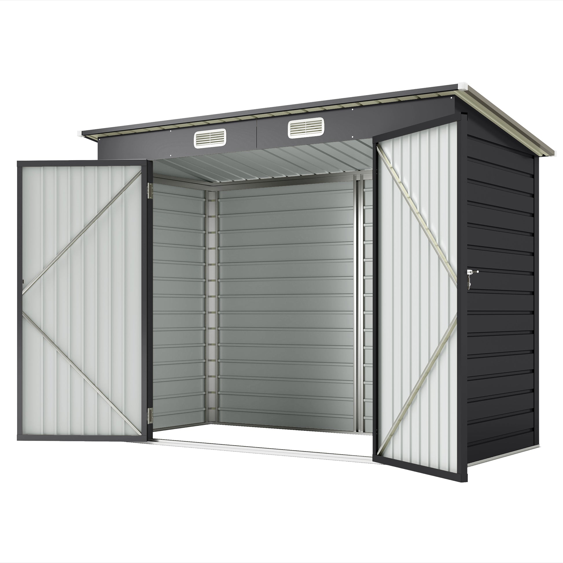 8 x 4ft Galvanized Steel Garden Storage Shed - Grey-Patio & Garden > Lawn & Garden > Sheds-DECOROLALA
