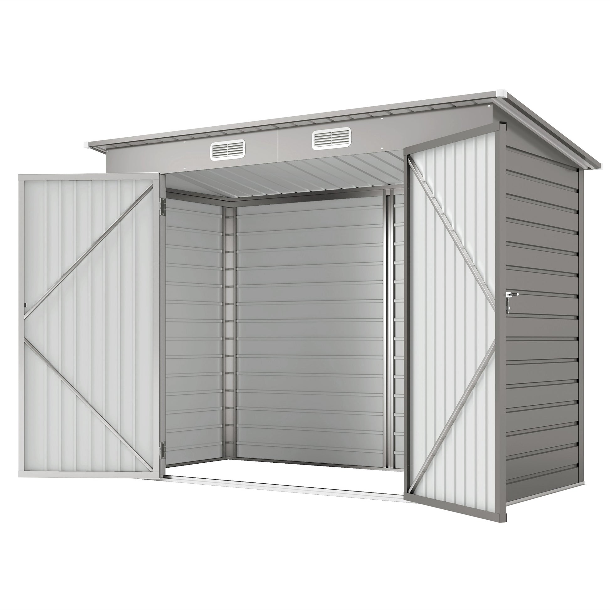 8 x 4ft Galvanized Steel Garden Storage Shed - Light Grey-Patio & Garden > Lawn & Garden > Sheds-DECOROLALA