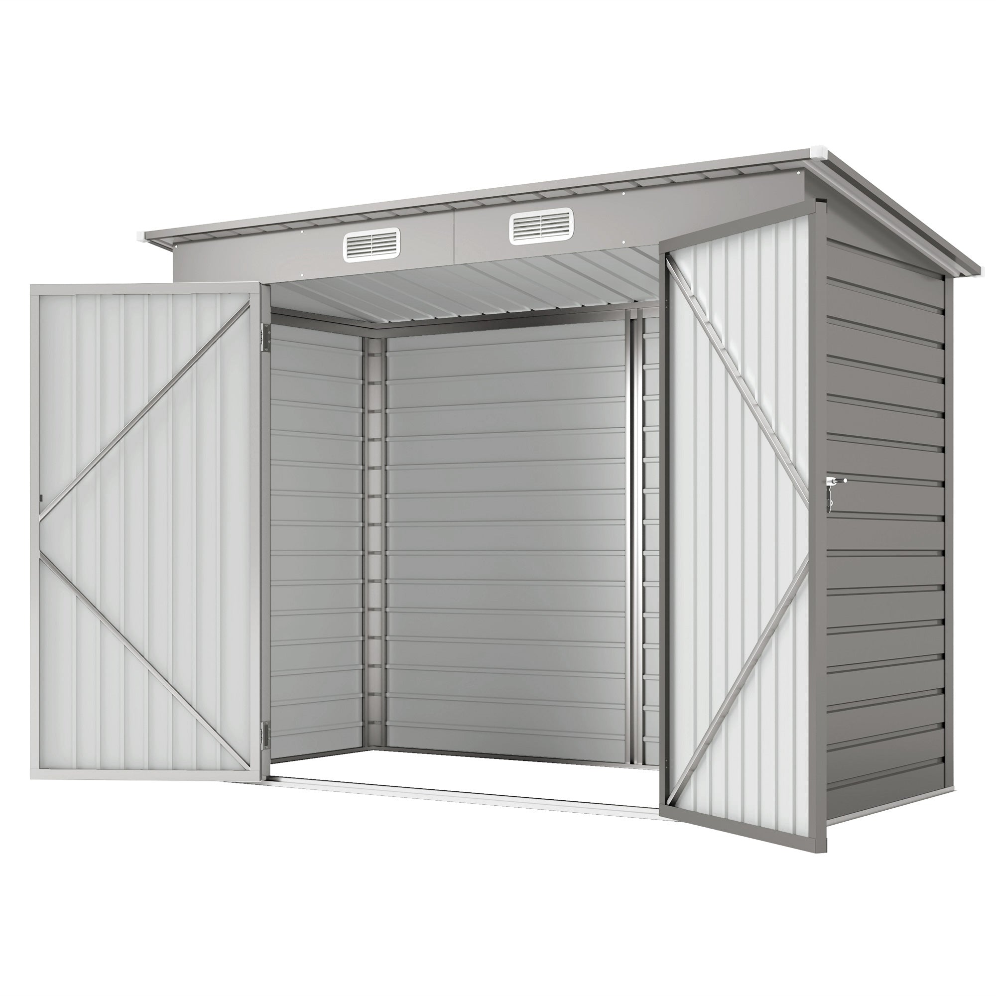 8 x 4ft Galvanized Steel Garden Storage Shed - Light Grey-Patio & Garden > Lawn & Garden > Sheds-DECOROLALA