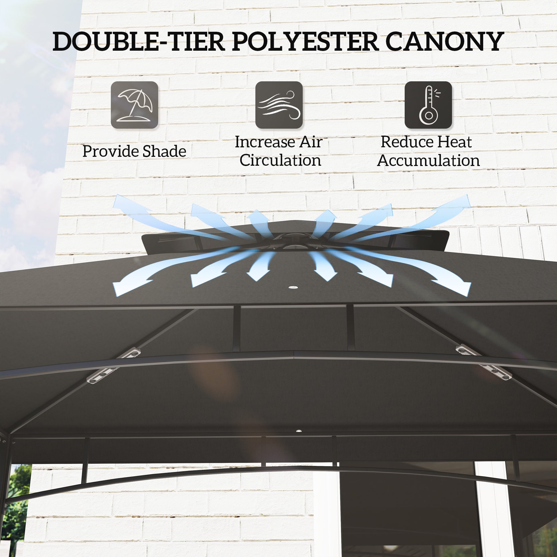 8' x 5' 2-Tier BBQ Gazebo with Shelves - Dark Grey-DECOROLALA