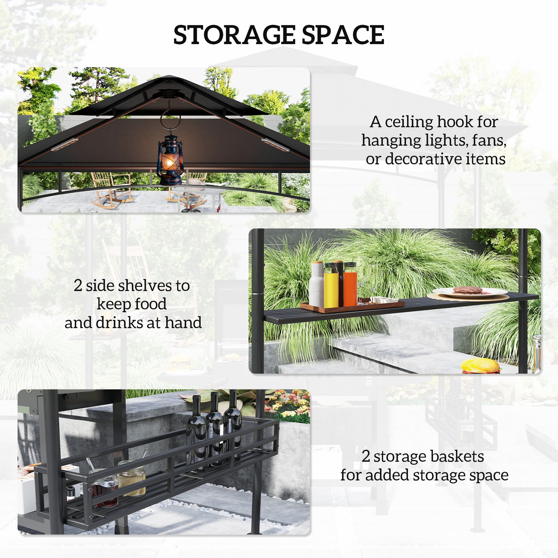 8' x 5' 2-Tier BBQ Gazebo with Shelves - Dark Grey-DECOROLALA