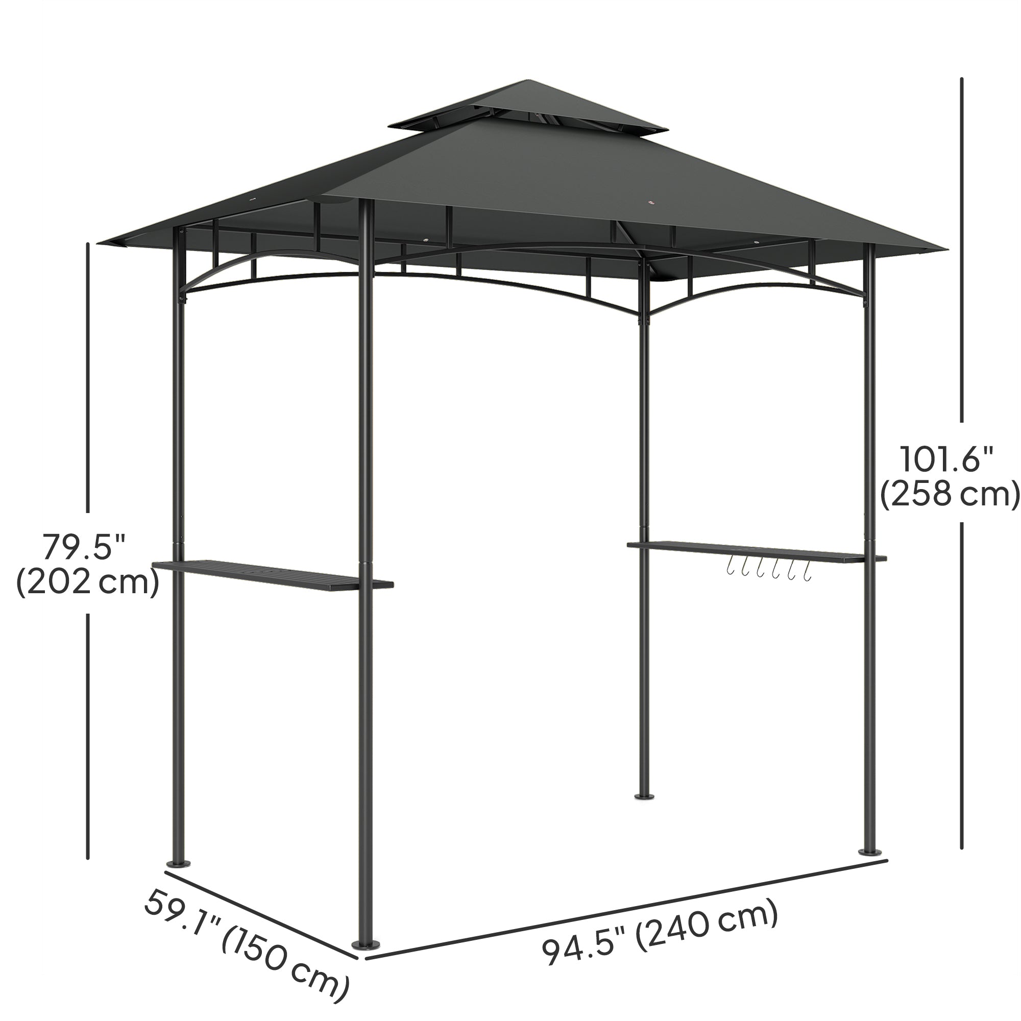 8' x 5' Grill Gazebo Double Tier with Shelves Dark Grey-DECOROLALA