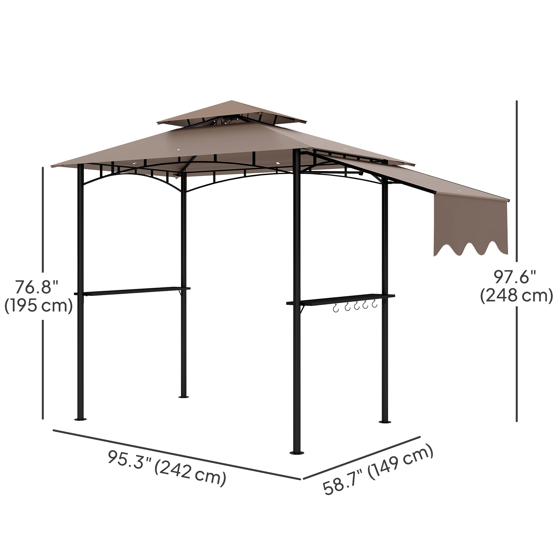 8' x 5' Grill Gazebo - Double Tiered Khaki Shelter-DECOROLALA