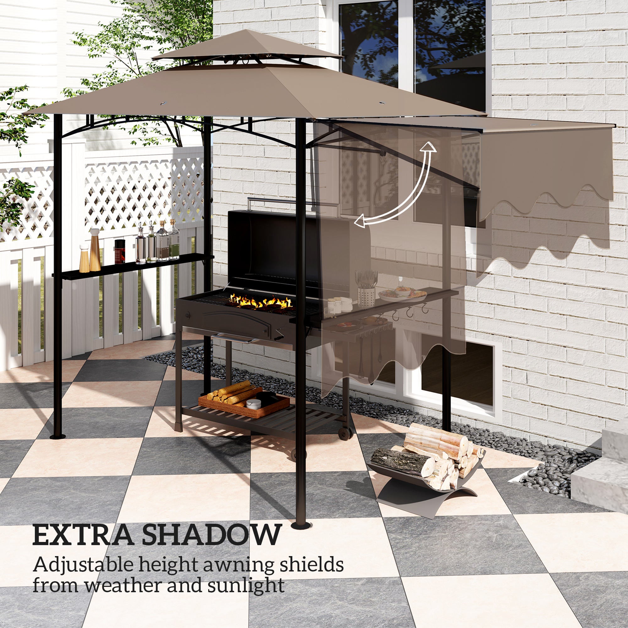 8' x 5' Grill Gazebo - Double Tiered Khaki Shelter-DECOROLALA