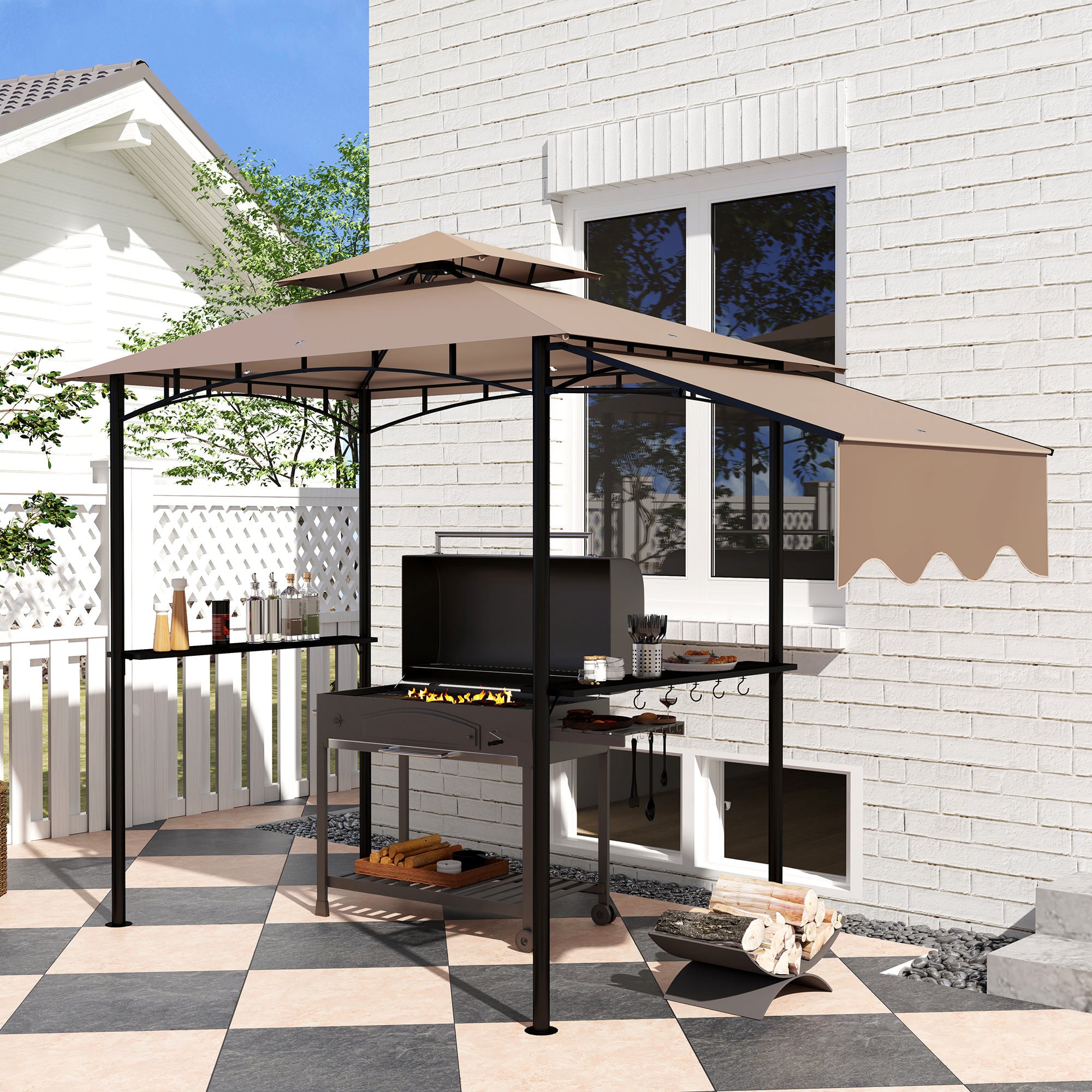 8' x 5' Grill Gazebo - Double Tiered Khaki Shelter-DECOROLALA