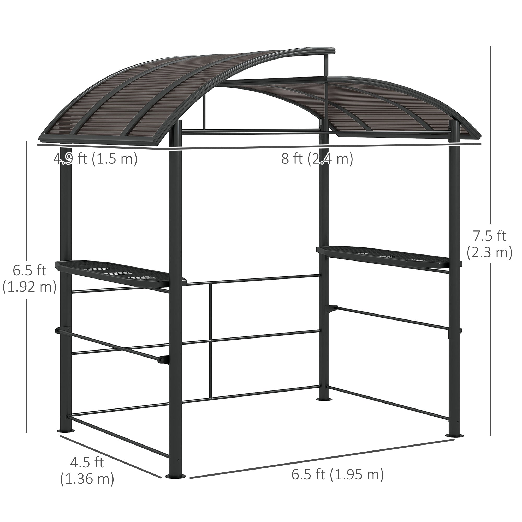 8' x 5' Grill Gazebo - Hardtop BBQ Tent with Shelves Grey-DECOROLALA