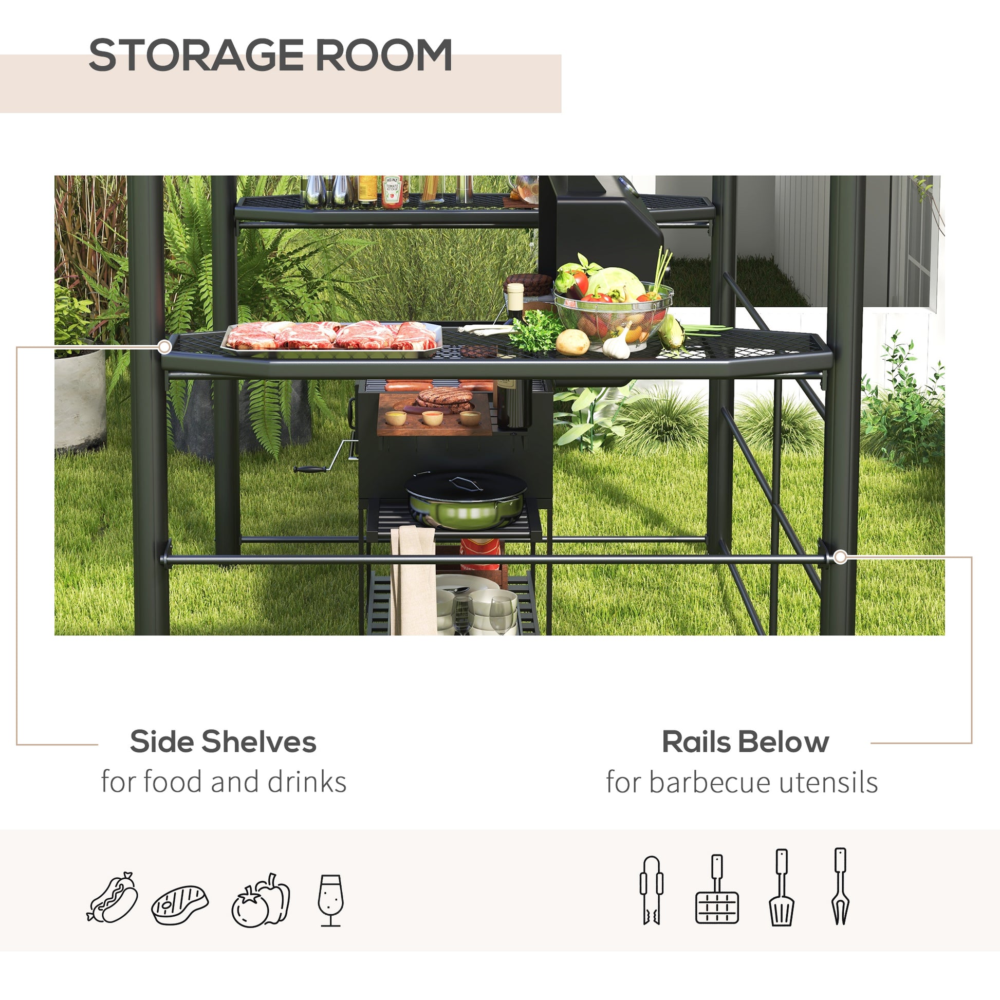 8' x 5' Grill Gazebo - Hardtop BBQ Tent with Shelves Grey-DECOROLALA