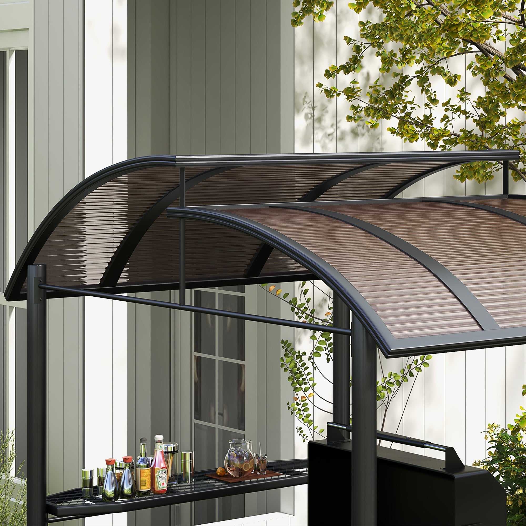 8' x 5' Grill Gazebo - Hardtop BBQ Tent with Shelves Grey-DECOROLALA