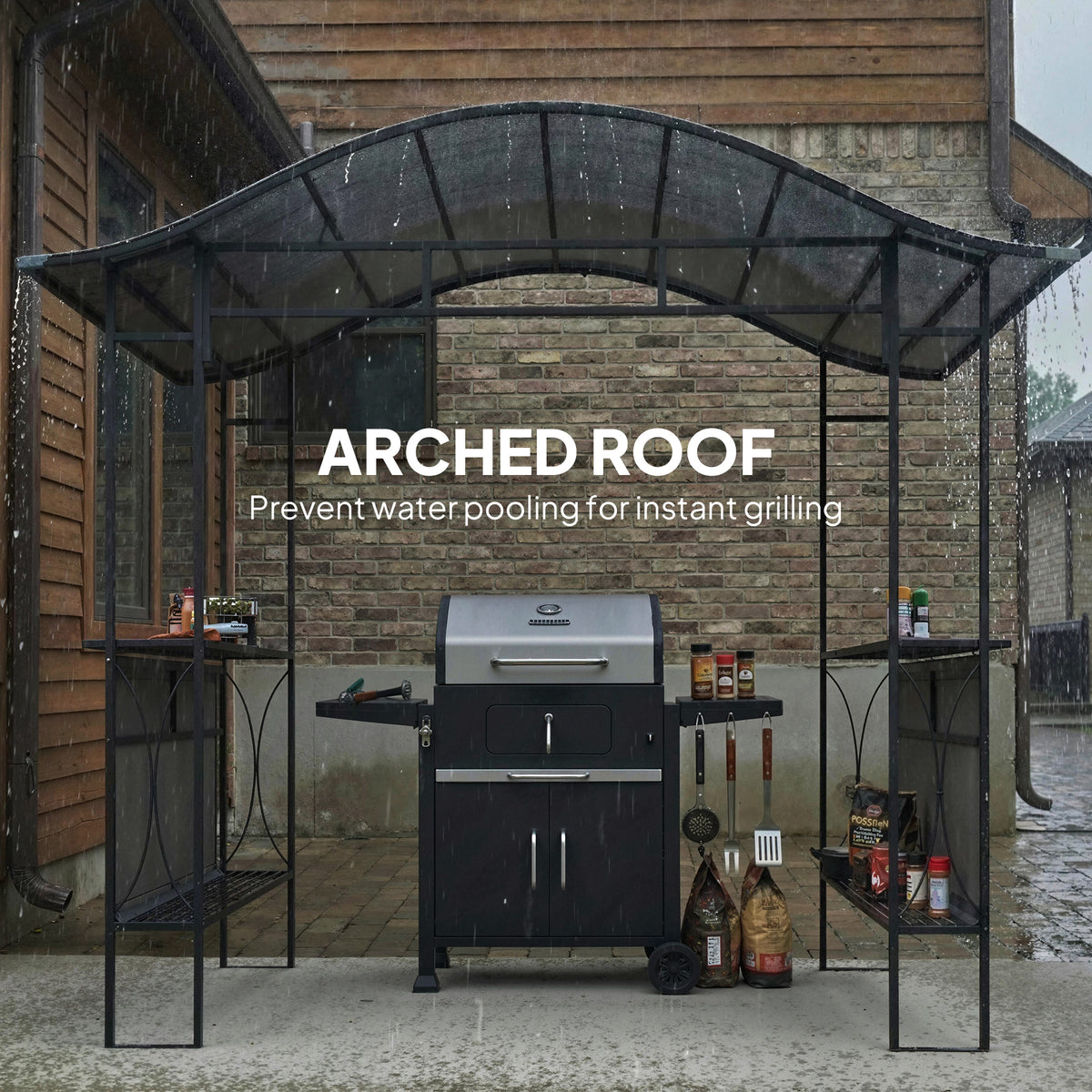 8' x 5' Grill Gazebo - Outdoor BBQ Shelter with Shelves, Dark Grey-BBQ Grill Gazebos-DECOROLALA