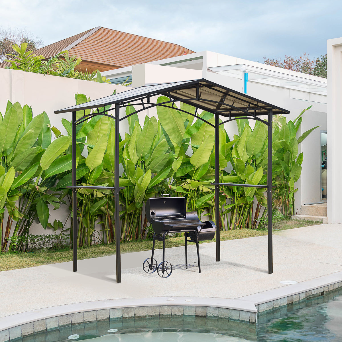 8' x 5' Hardtop Grill Gazebo - Aluminum BBQ Canopy with Shelves-BBQ Grill Gazebos-DECOROLALA