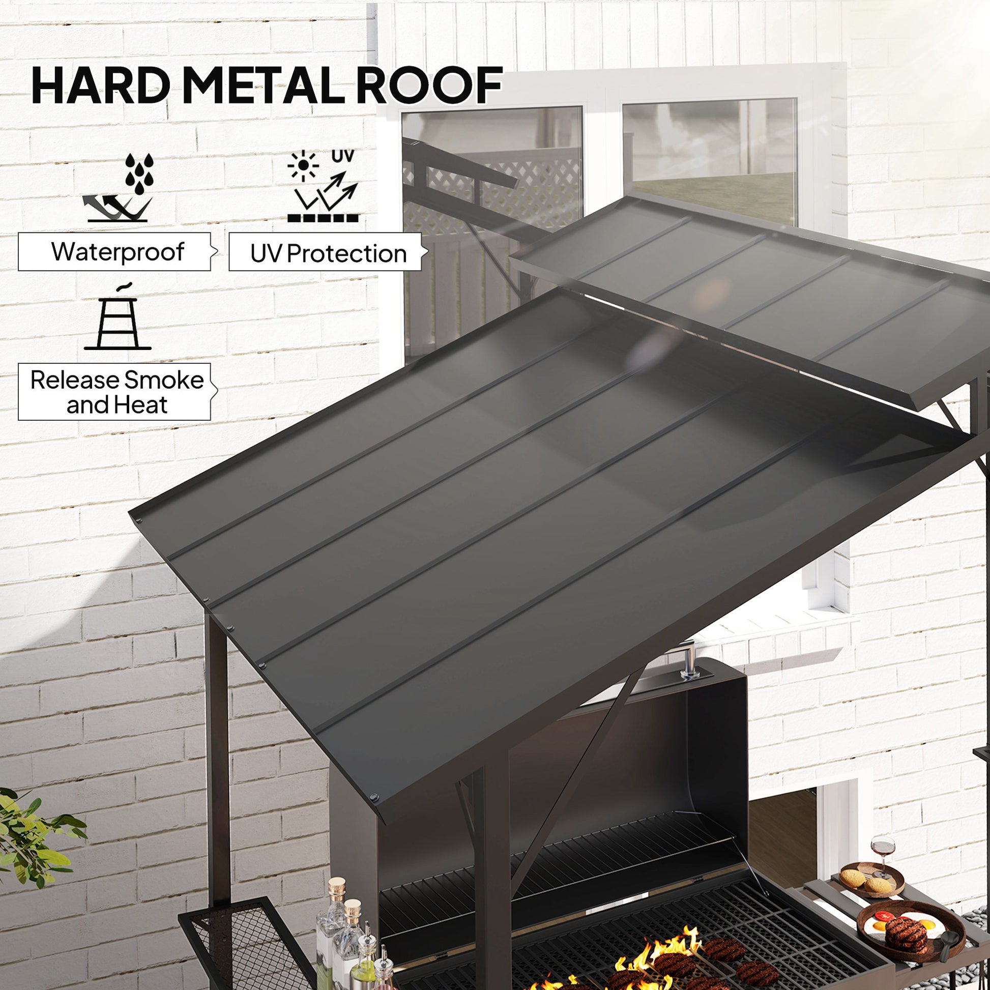8' x 5' Hardtop Grill Gazebo - Black Metal Double Roof-DECOROLALA