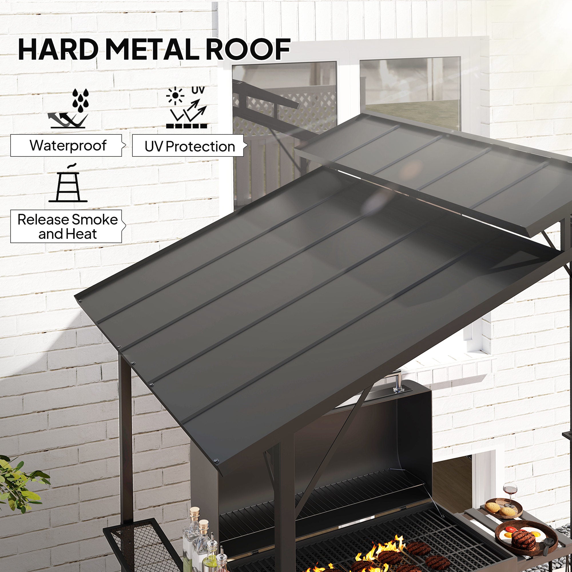 8' x 5' Hardtop Grill Gazebo - Black Metal Double Roof-DECOROLALA