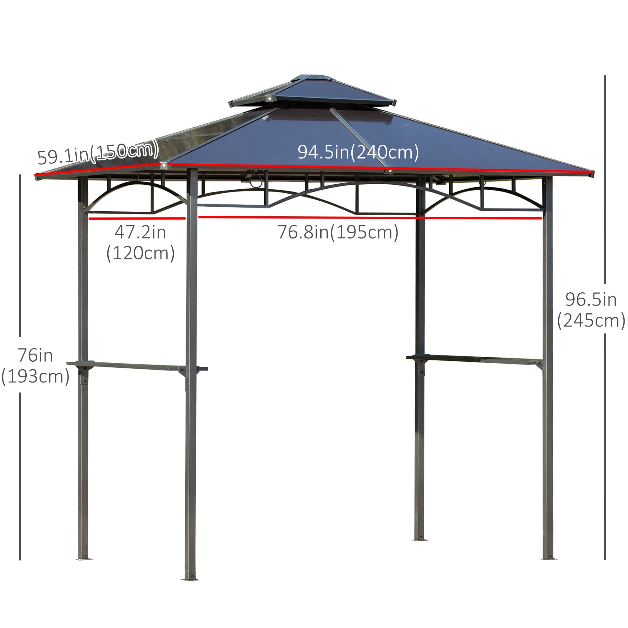 8' x 5' Hardtop Grill Gazebo - Brown Aluminum-DECOROLALA