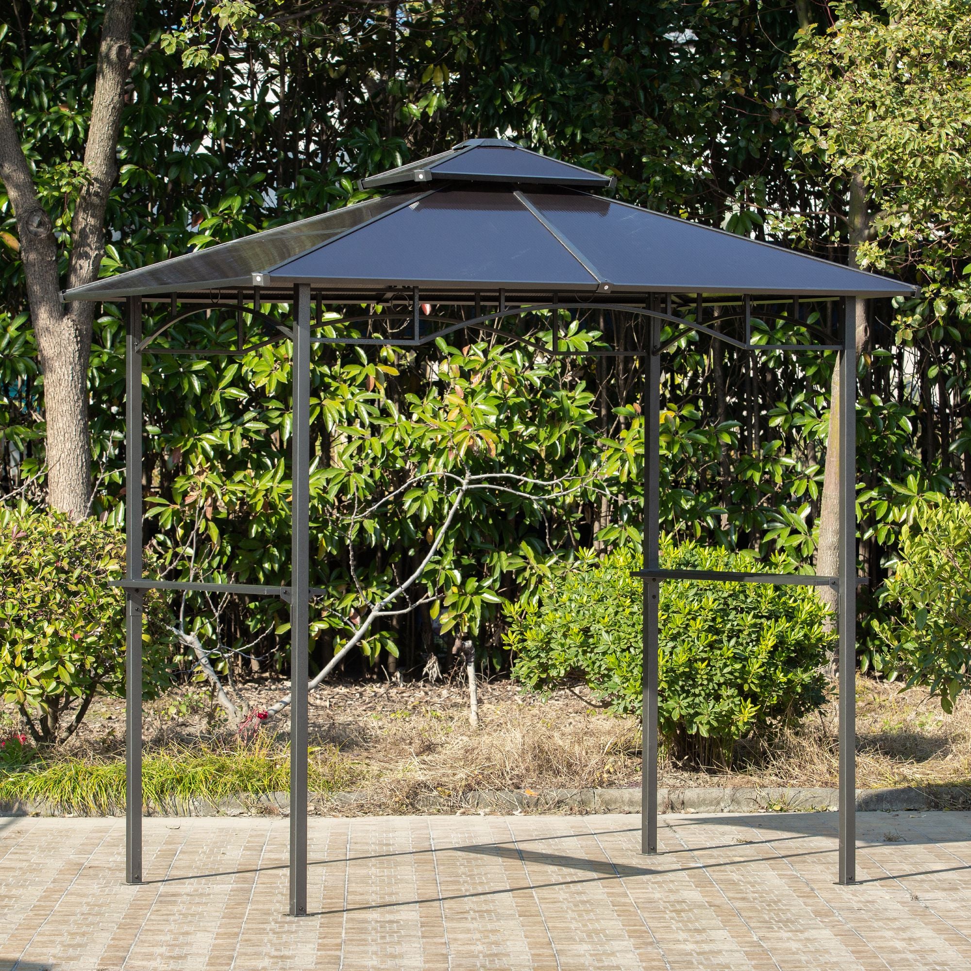 8' x 5' Hardtop Grill Gazebo - Brown Aluminum BBQ Canopy-Patio & Garden > BBQs & Grills > BBQ Grill Gazebos-DECOROLALA