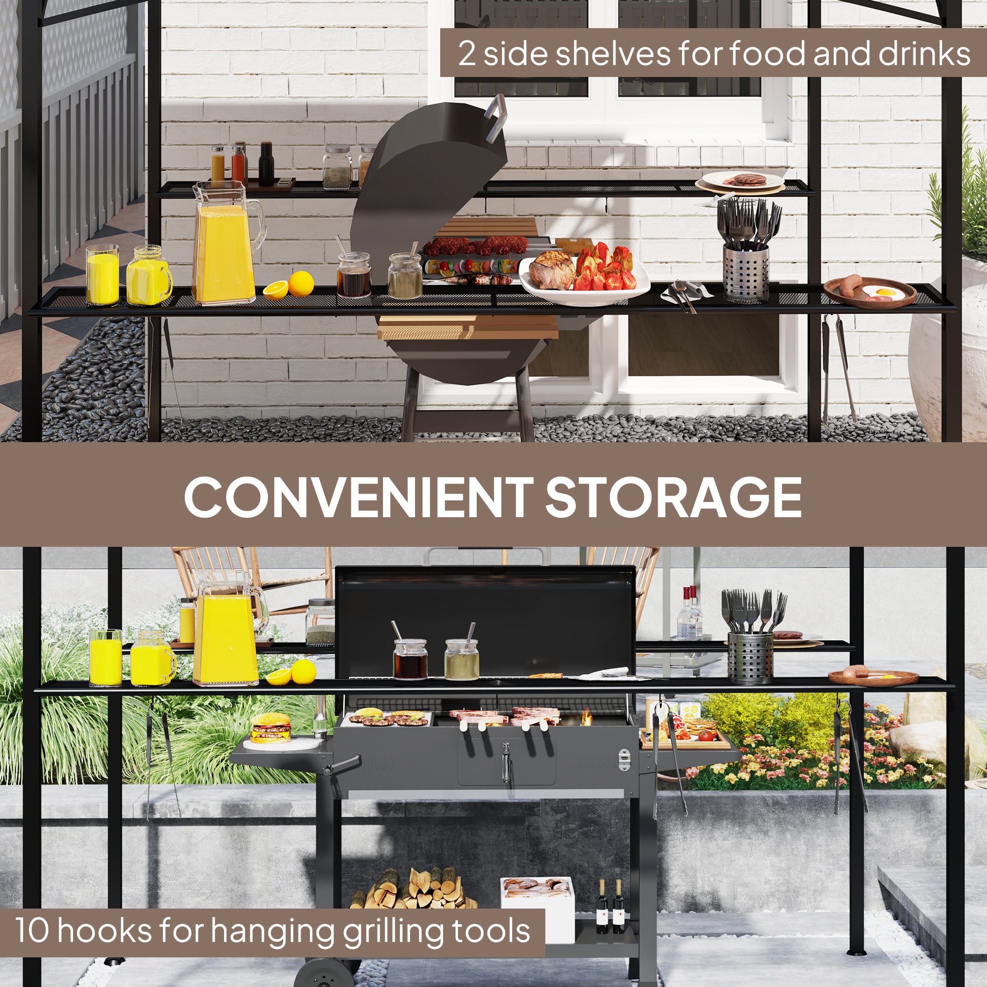 8' x 5' Hardtop Grill Gazebo - Brown PC Roof BBQ Canopy-DECOROLALA