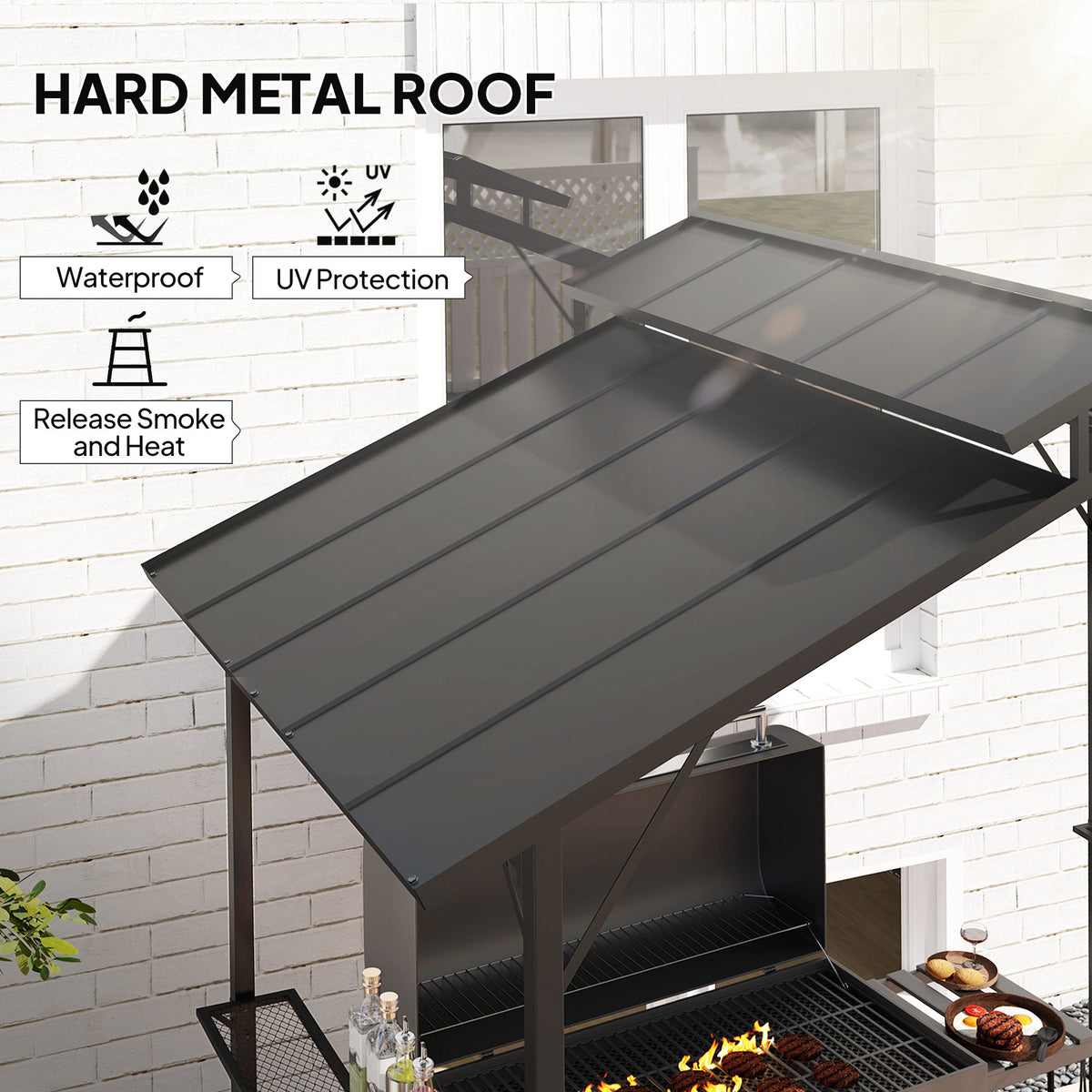 8 x 5ft Hardtop Grill Gazebo - Double Metal Roof Black-BBQ Grill Gazebos-DECOROLALA