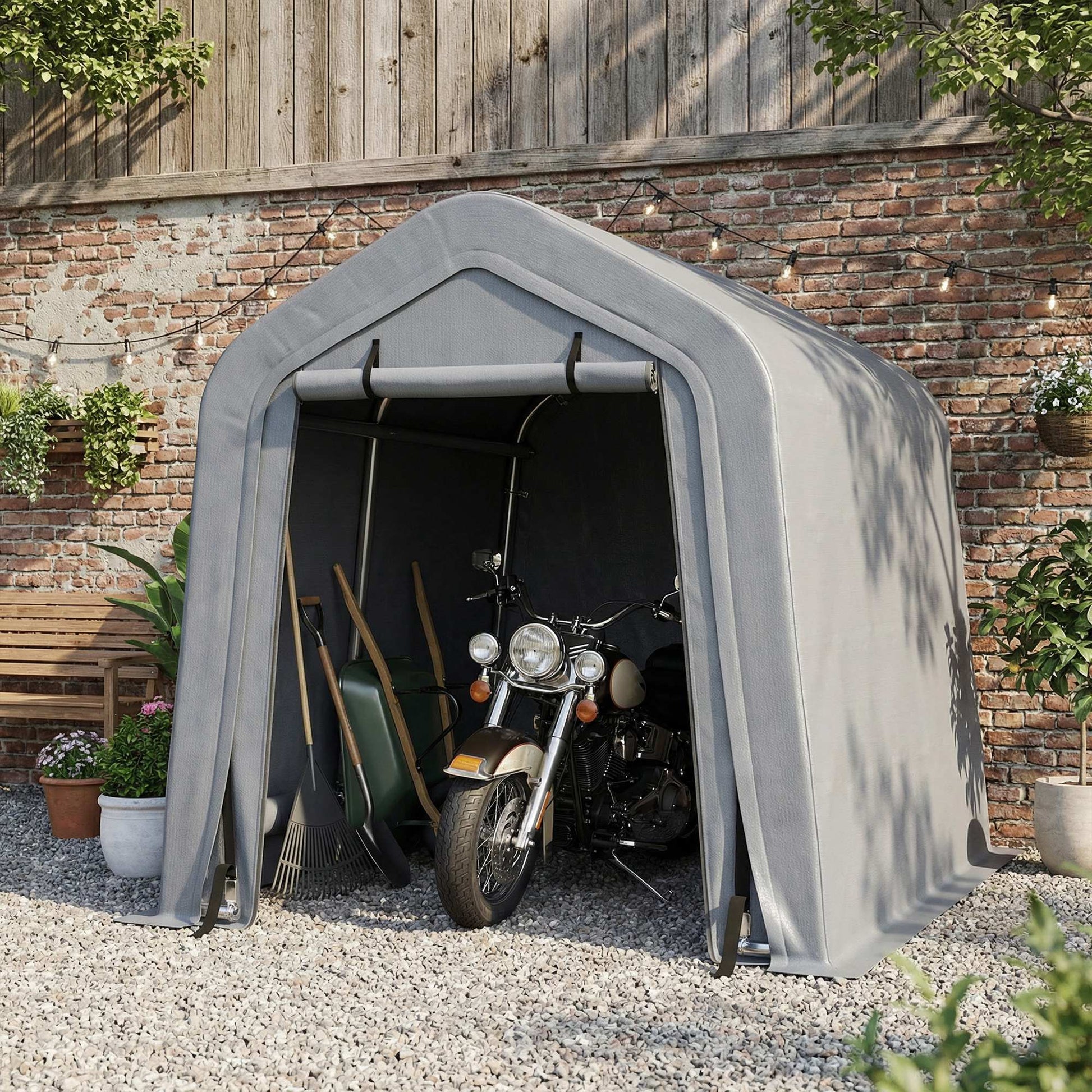 8' x 6' Carport Outdoor Storage Shelter - Dark Grey-Patio & Garden > Wedding & Events Tents > Car Shelters-DECOROLALA