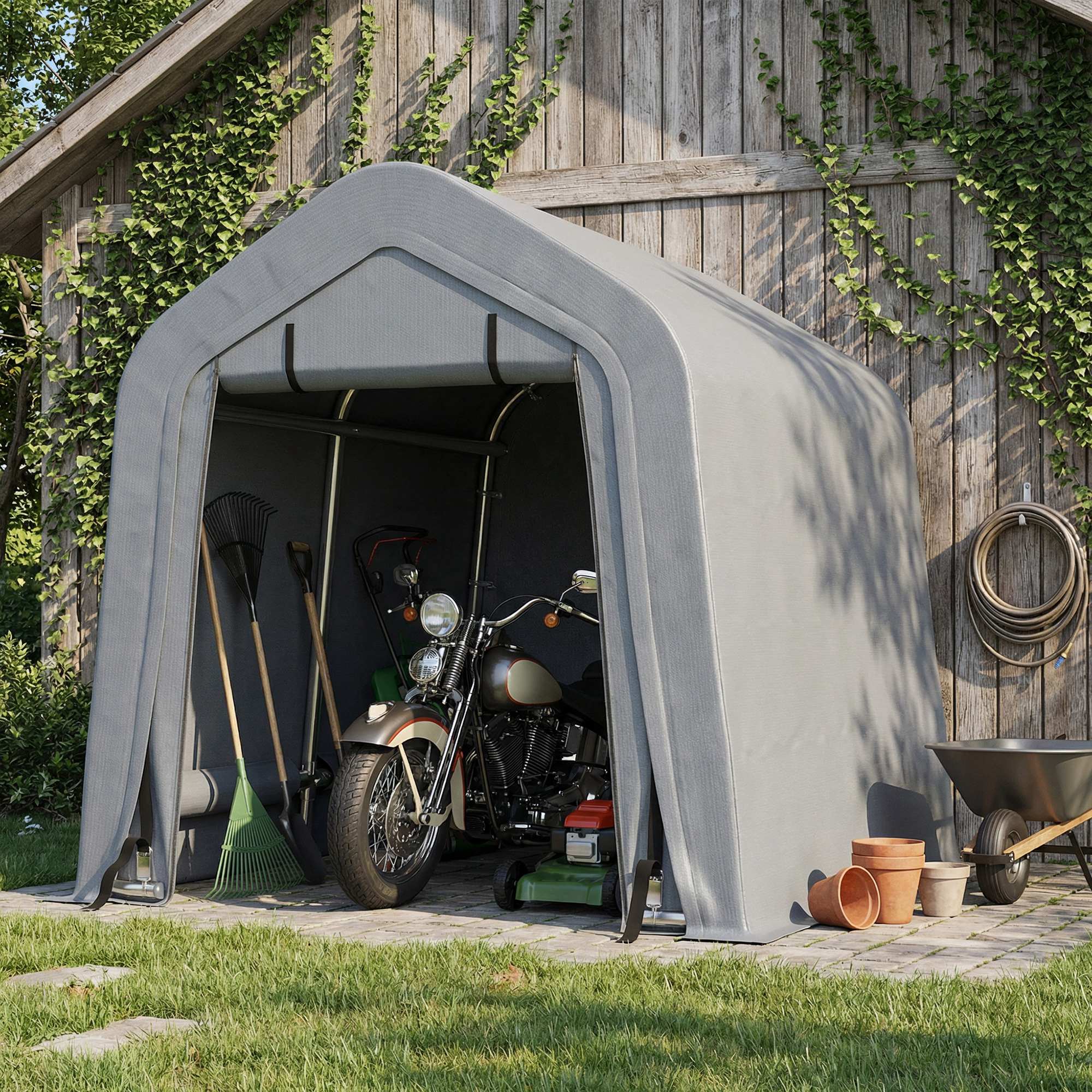 8' x 6' Carport Outdoor Storage Shelter - Dark Grey-Patio & Garden > Wedding & Events Tents > Car Shelters-DECOROLALA