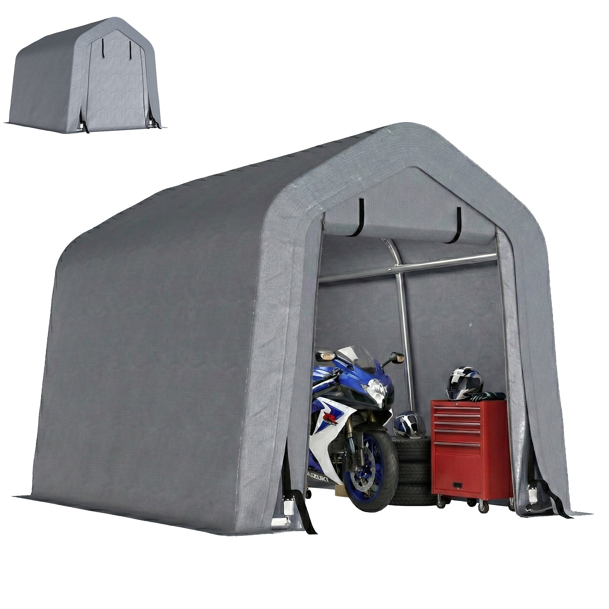 8' x 6' Carport Outdoor Storage Shelter - Dark Grey-Patio & Garden > Wedding & Events Tents > Car Shelters-DECOROLALA