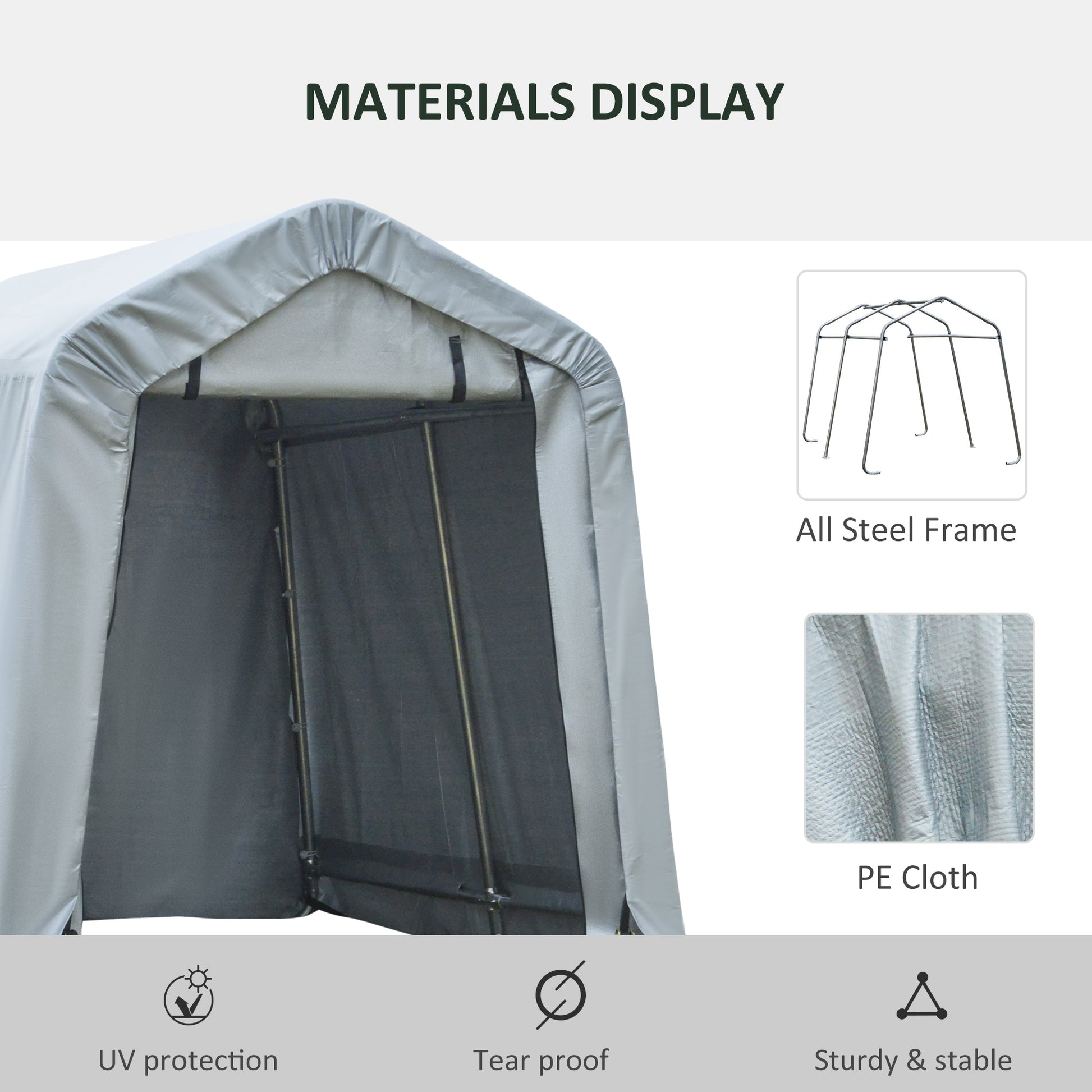 8' x 6' Carport Storage Shelter with Roll-up Door - Grey-DECOROLALA