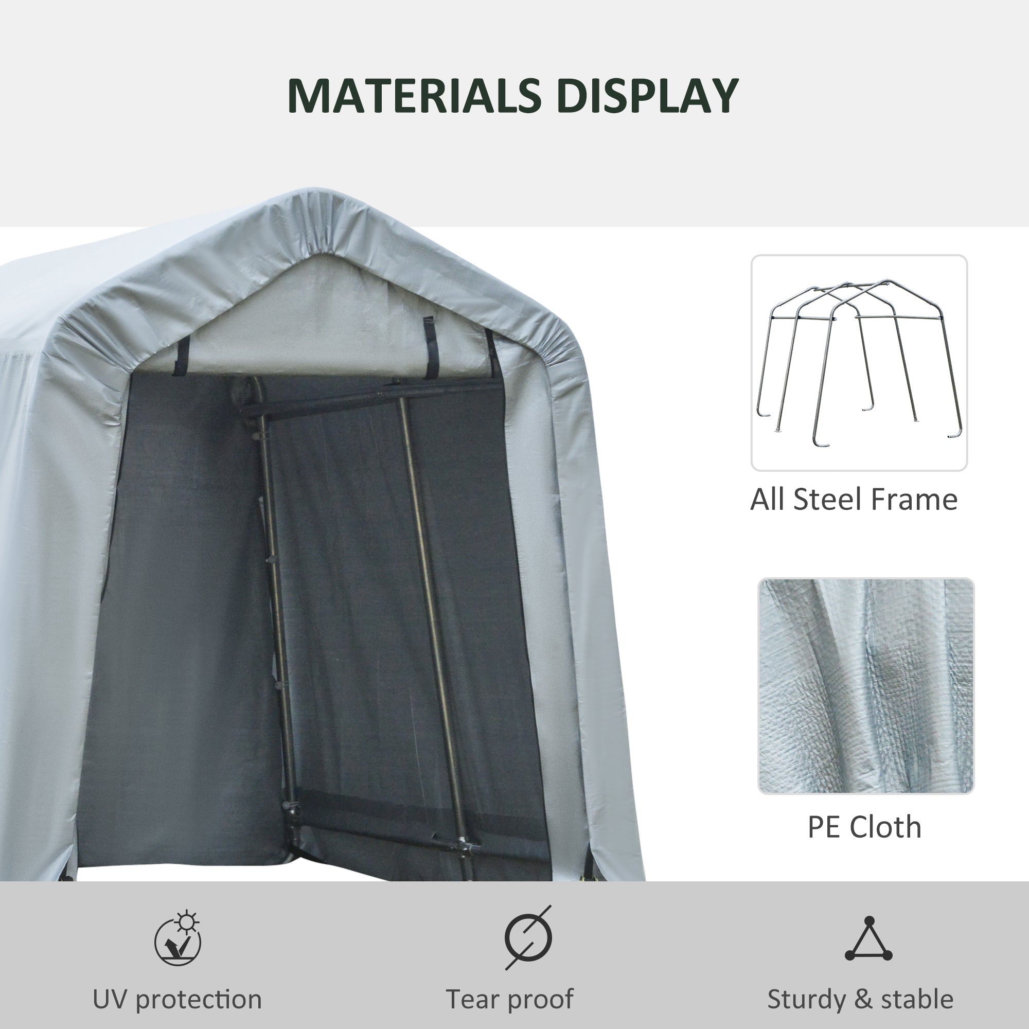 8' x 6' Carport Storage Shelter with Roll-up Door - Grey-DECOROLALA