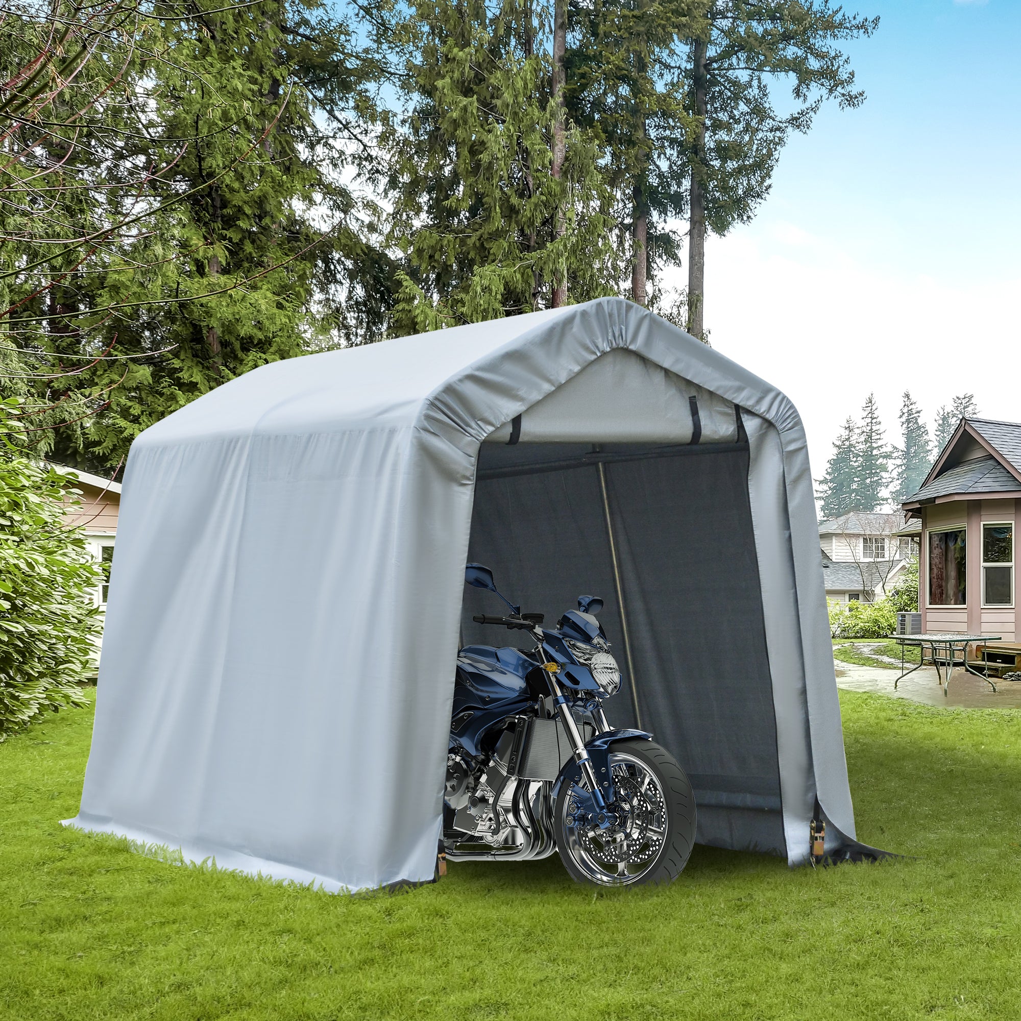 8' x 6' Carport Storage Shelter with Roll-up Door - Grey-DECOROLALA
