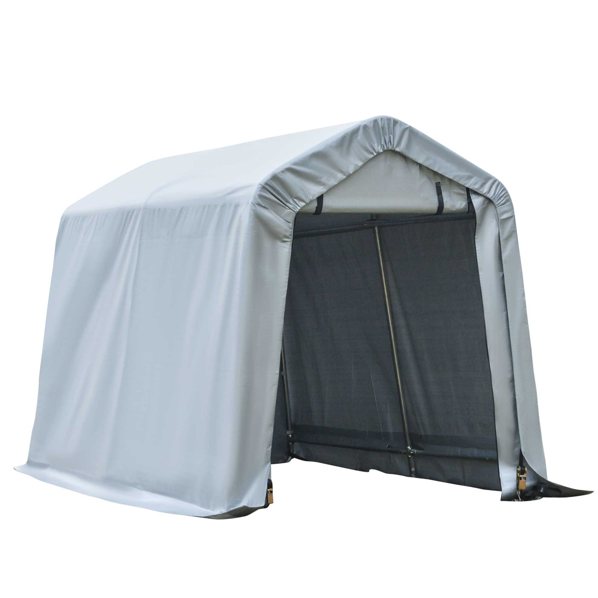8' x 6' Carport Storage Shelter with Roll-up Door - Grey-DECOROLALA
