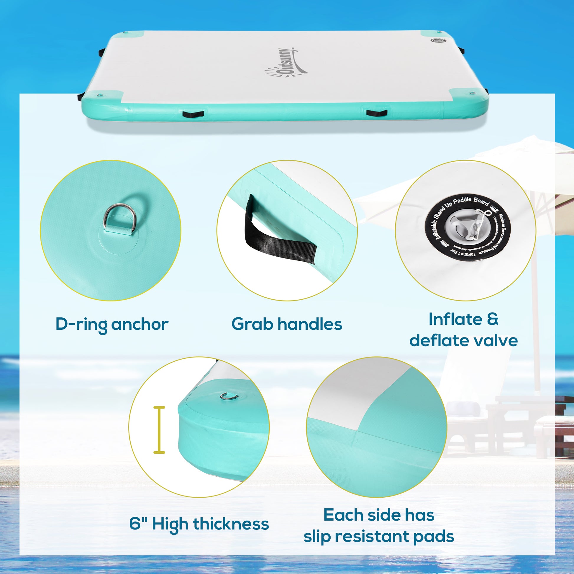 8' x 6' Inflatable Water Floating Dock - Blue & Green-DECOROLALA
