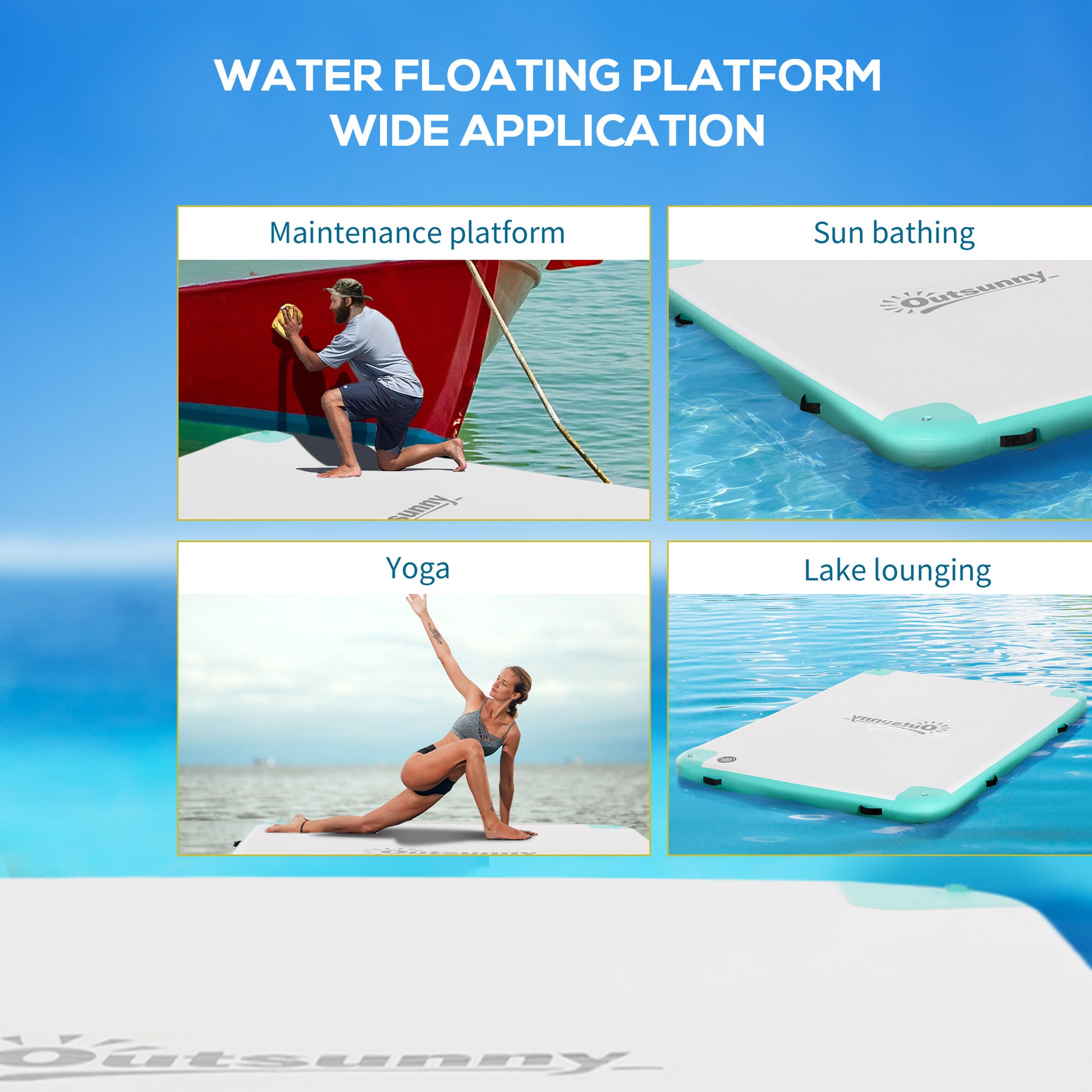 8' x 6' Inflatable Water Floating Dock - Blue & Green-DECOROLALA