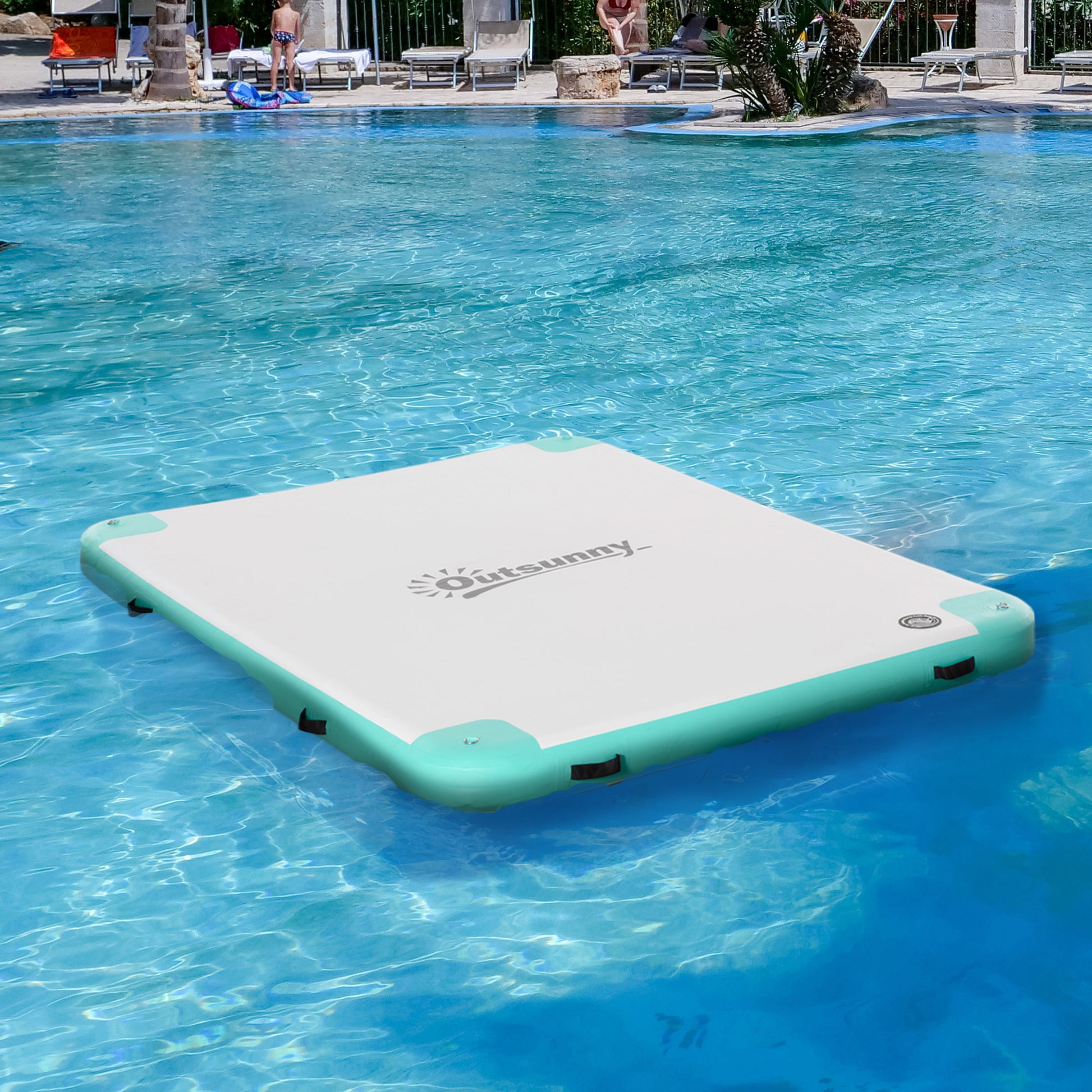 8' x 6' Inflatable Water Floating Dock - Blue & Green-DECOROLALA