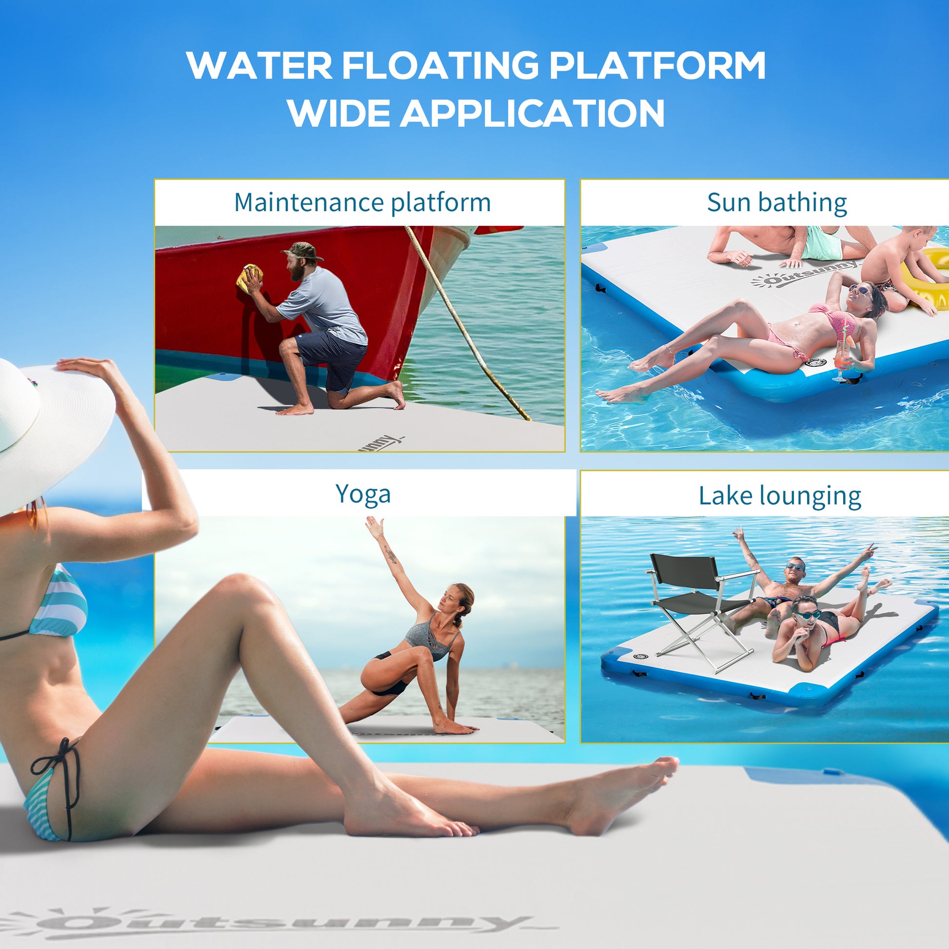 8' x 6' Inflatable Water Floating Dock - Blue/White-DECOROLALA