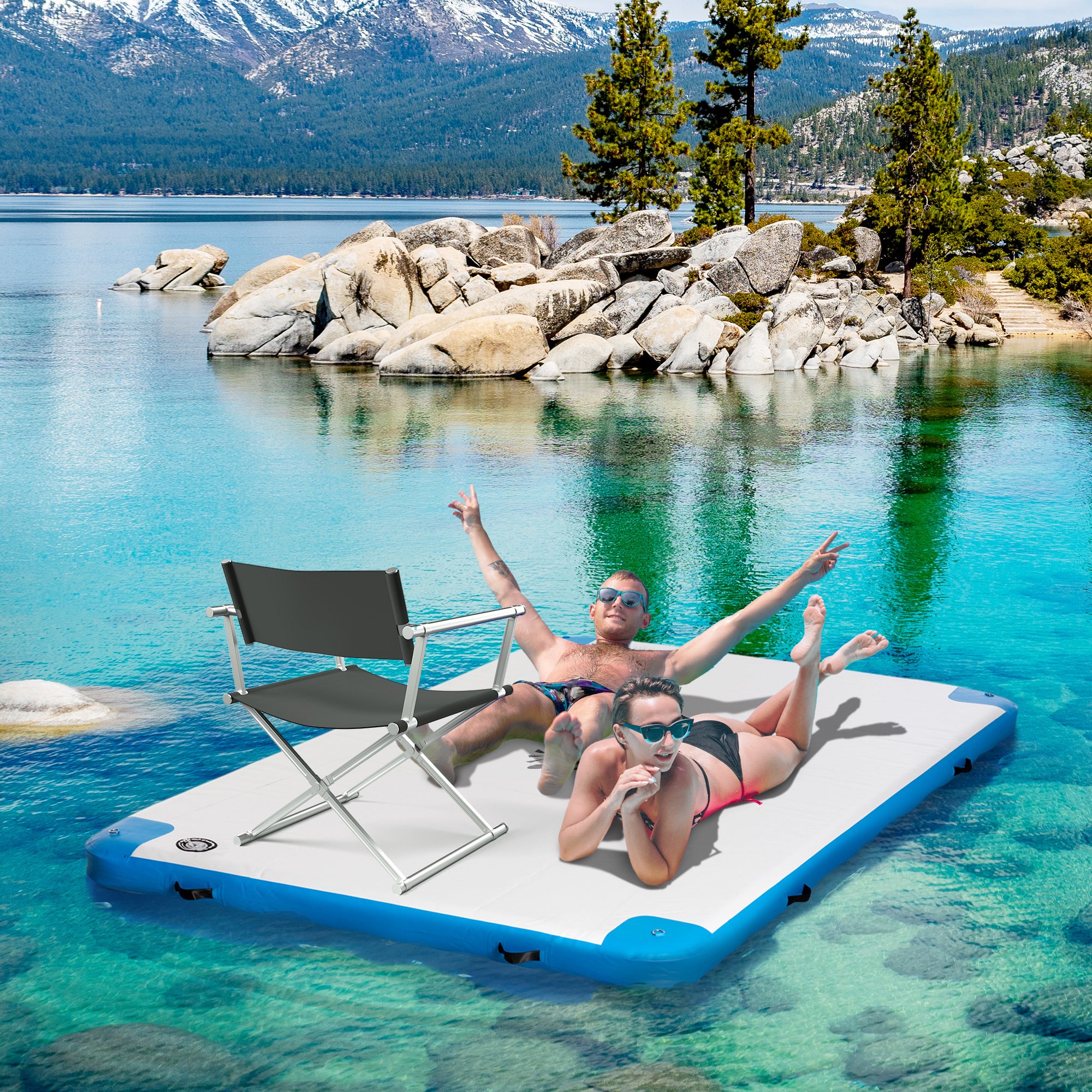 8' x 6' Inflatable Water Floating Dock - Blue/White-DECOROLALA