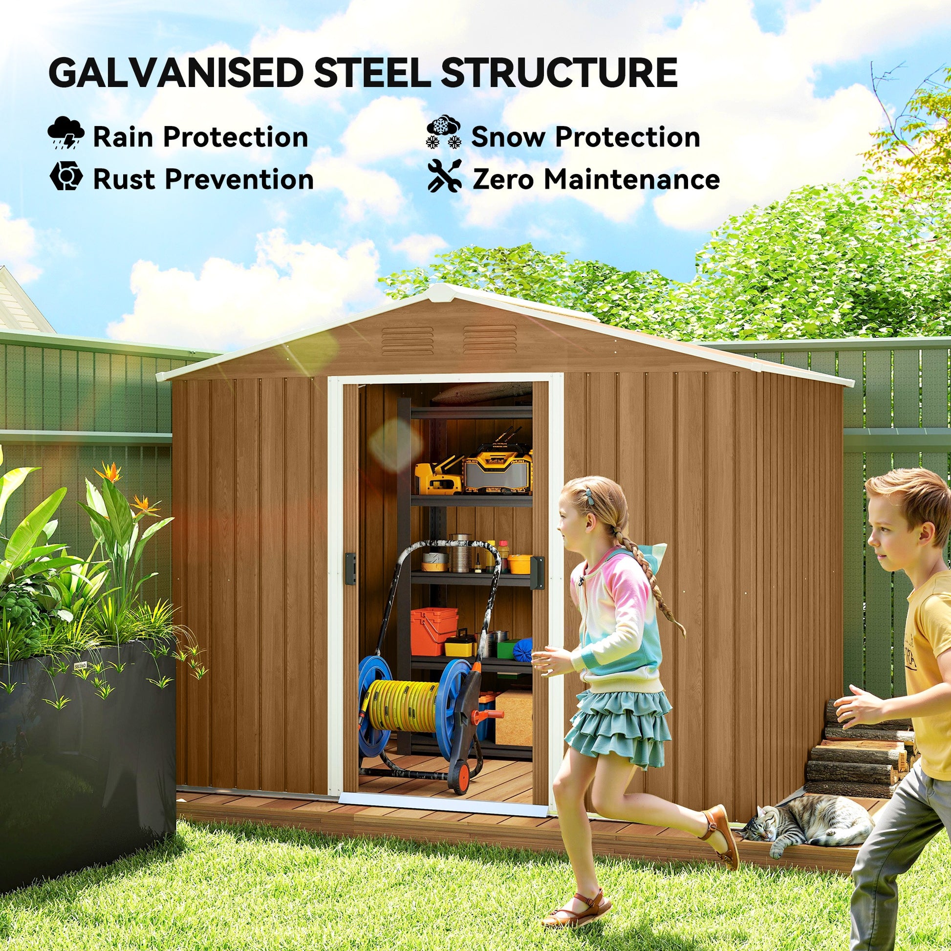 8' x 6' Metal Outdoor Storage Shed - Dark Brown-Patio & Garden > Lawn & Garden > Sheds-DECOROLALA