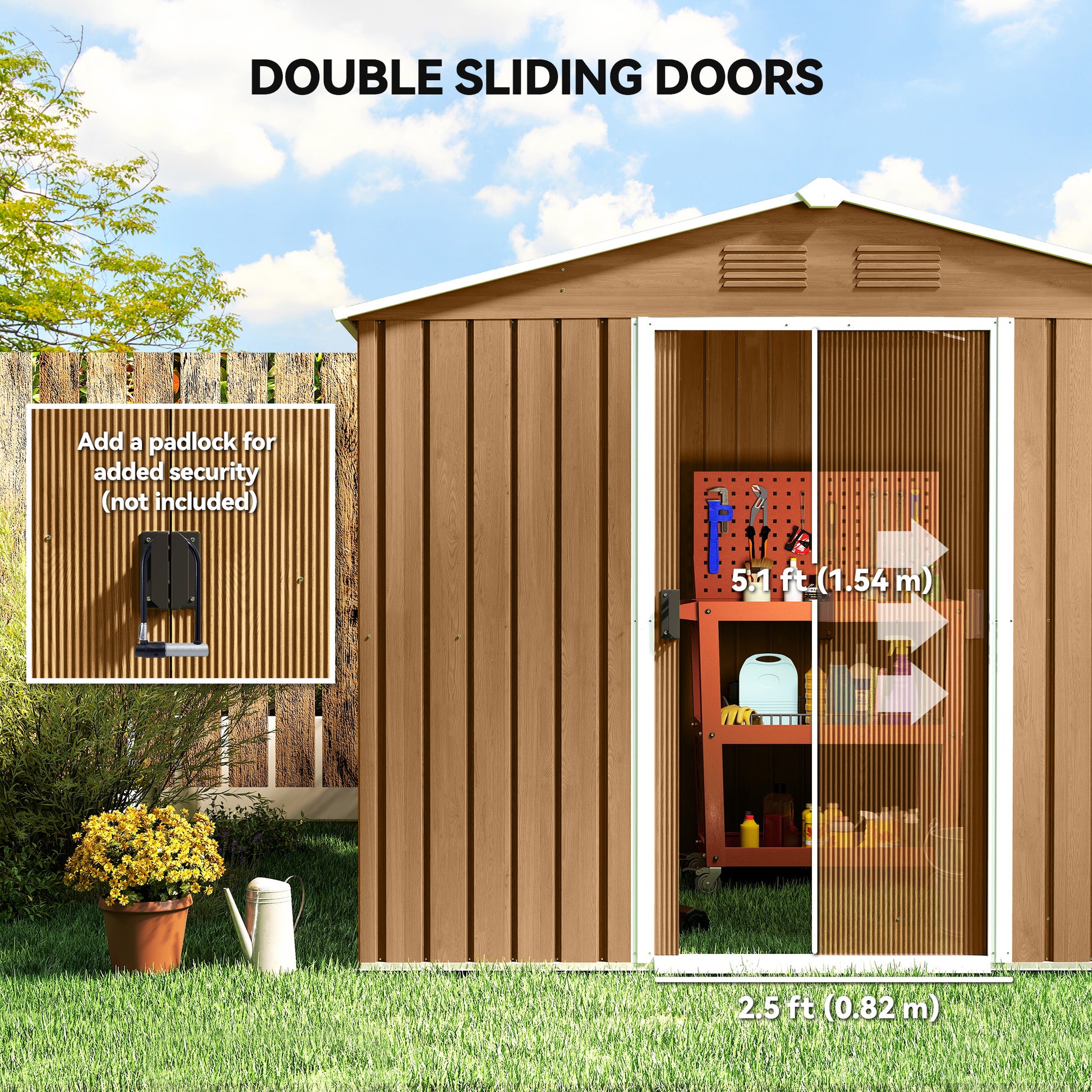 8' x 6' Metal Outdoor Storage Shed - Dark Brown-Patio & Garden > Lawn & Garden > Sheds-DECOROLALA