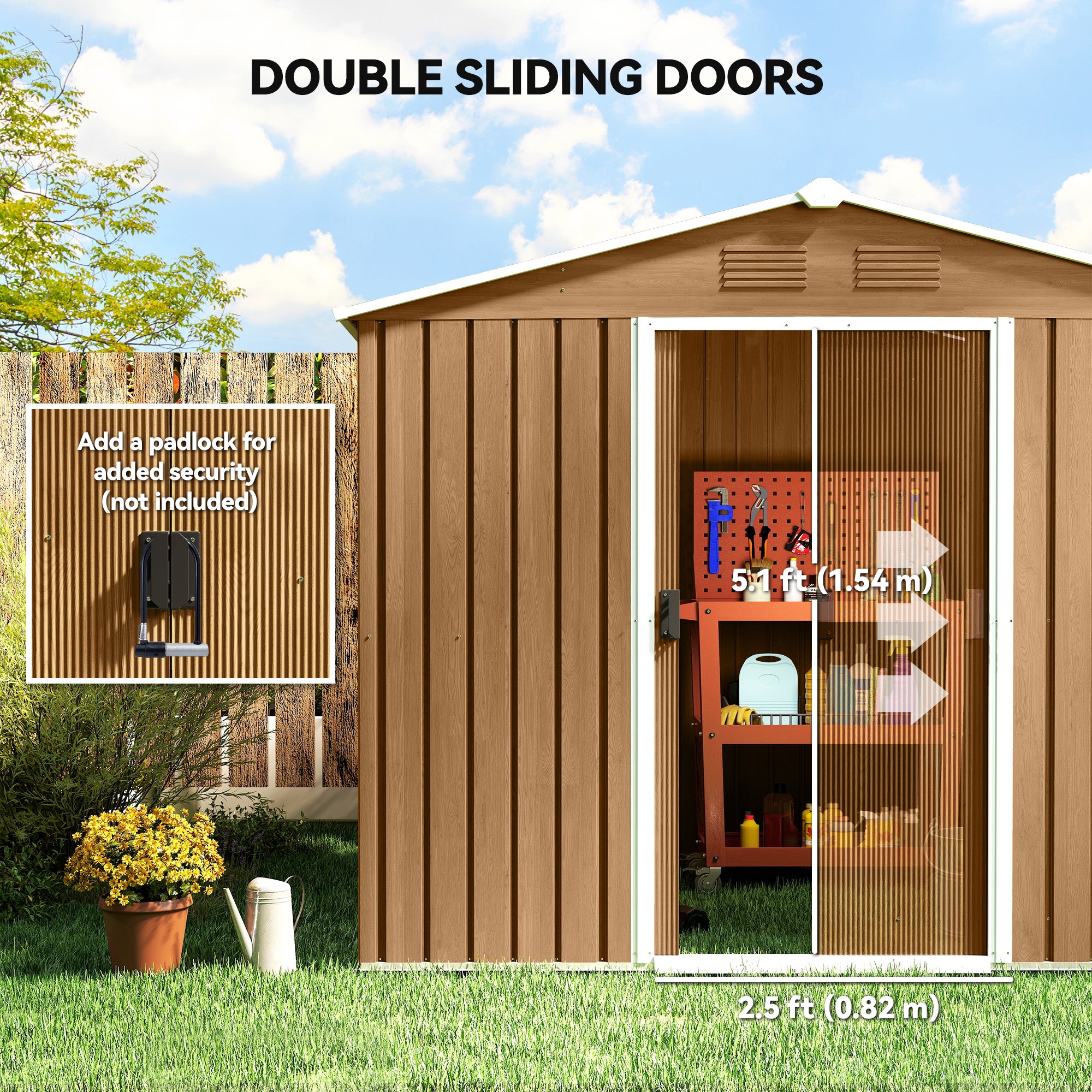 8' x 6' Metal Outdoor Storage Shed - Dark Brown-Patio & Garden > Lawn & Garden > Sheds-DECOROLALA